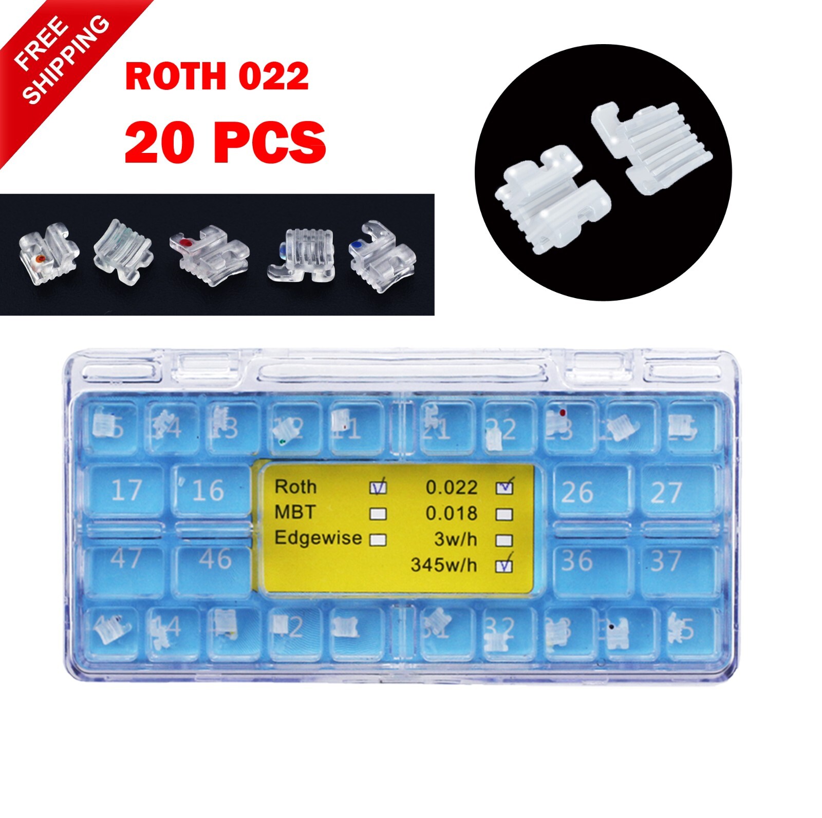 Dental Orthodontic Bracket Ceramic Clear Braces Sapphire Aesthetic Roth MBT 022