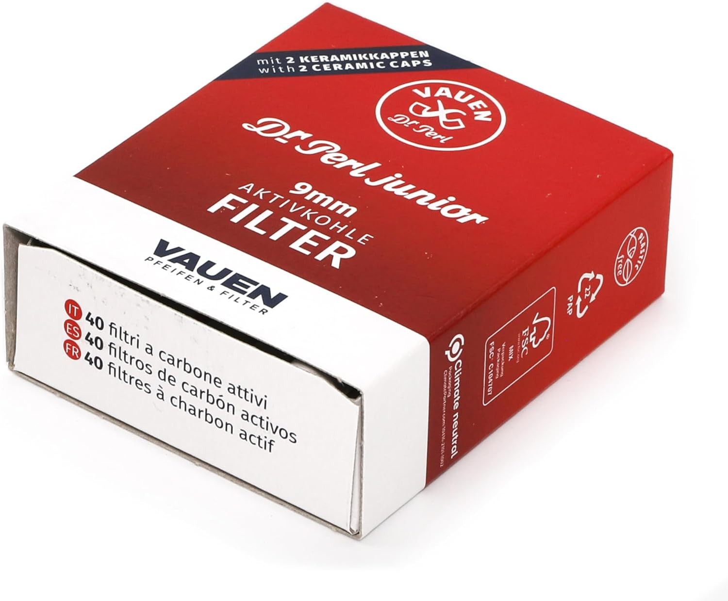 Vauen Dr. Perl Junior 9mm Pipe Filters – 40 Count – Activated Charcoal & Ceramic