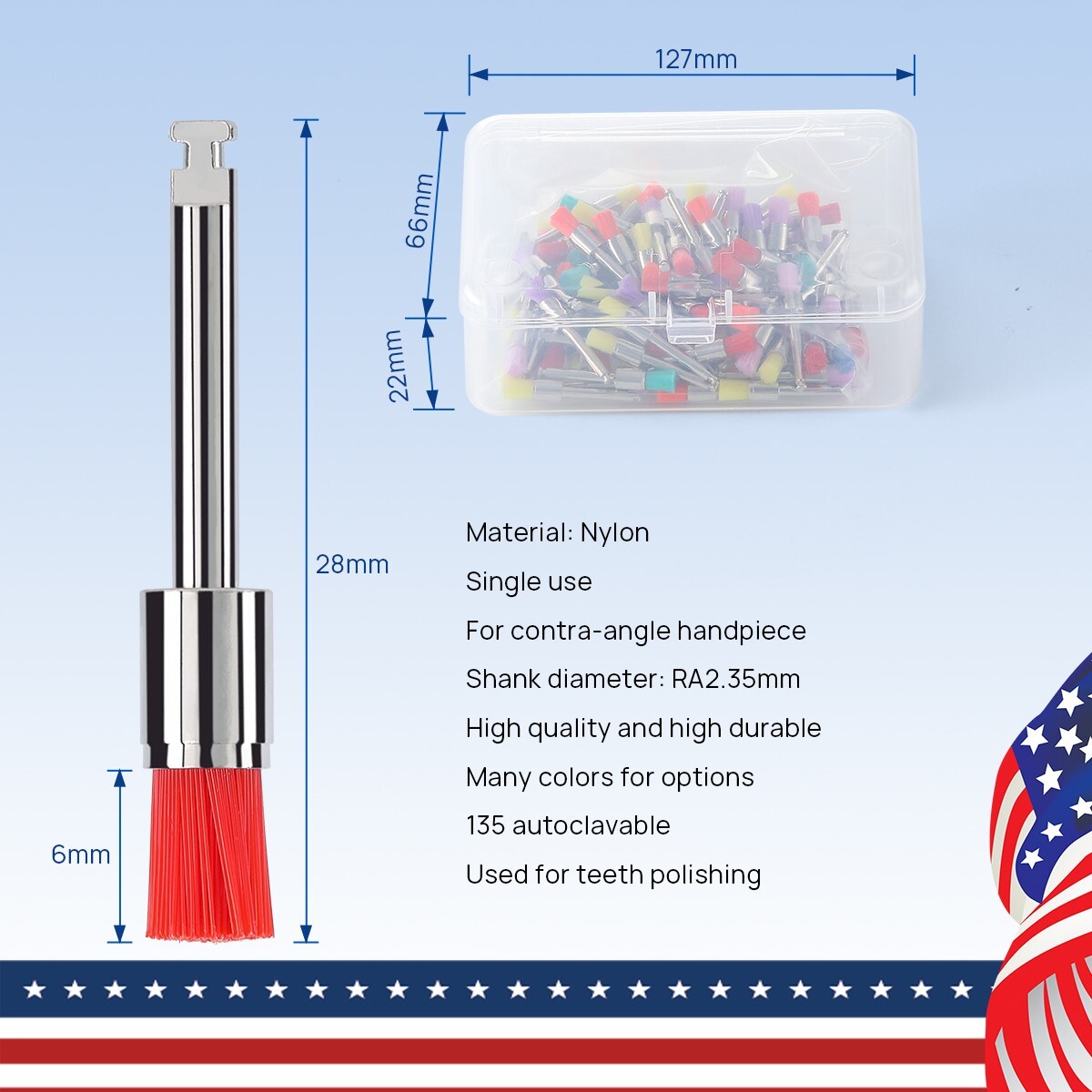 100Pcs USPS Dental Colorful Nylon Bowl Polishing Polisher Prophy Brushes Flat