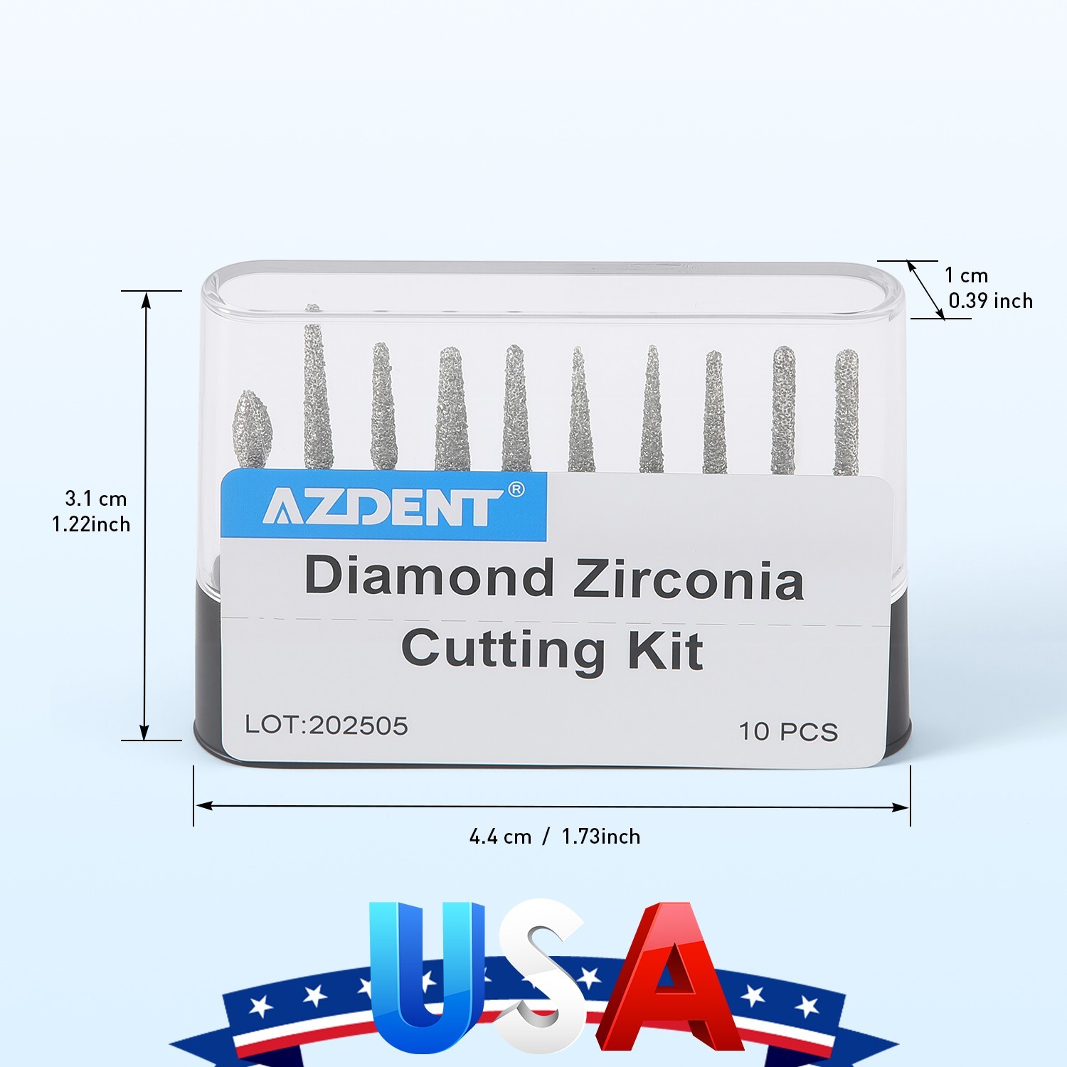 Pro Dental Diamond Zirconia Cutting Burs Kit Friction Grip 1.6mm 10Pcs/Pack