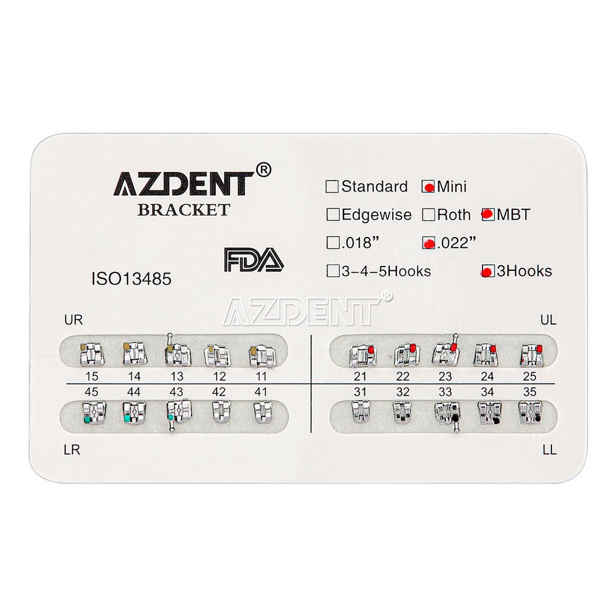 AZDENT Dental Ortodontic Bracket Metal Brackets 20Pcs/pack Mini MBT 022 & 3 Hook