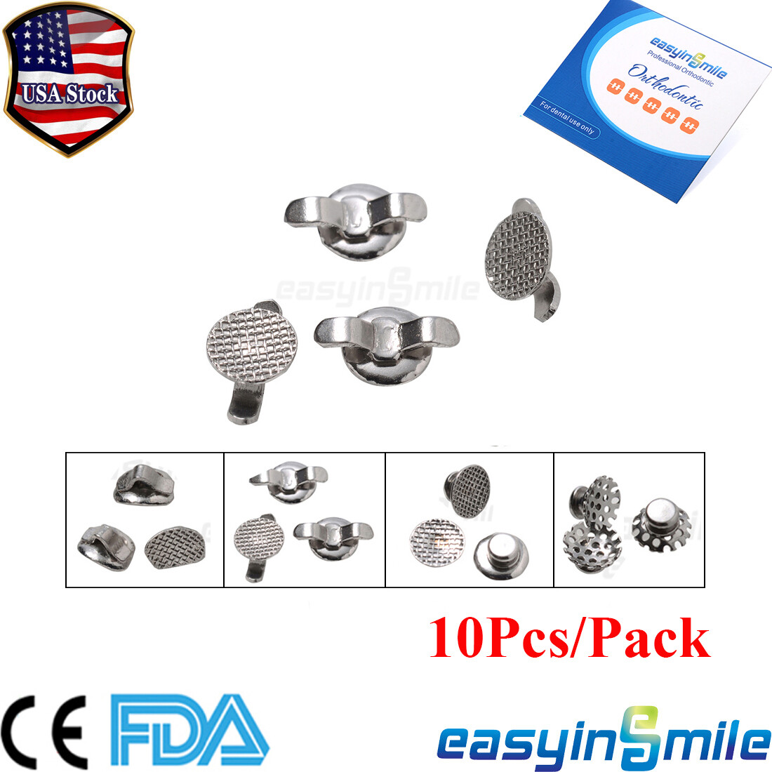 10Pc Dental Orthodontic Lingual Buttons Round MIM Mesh Base Bondable EASYINSMILE