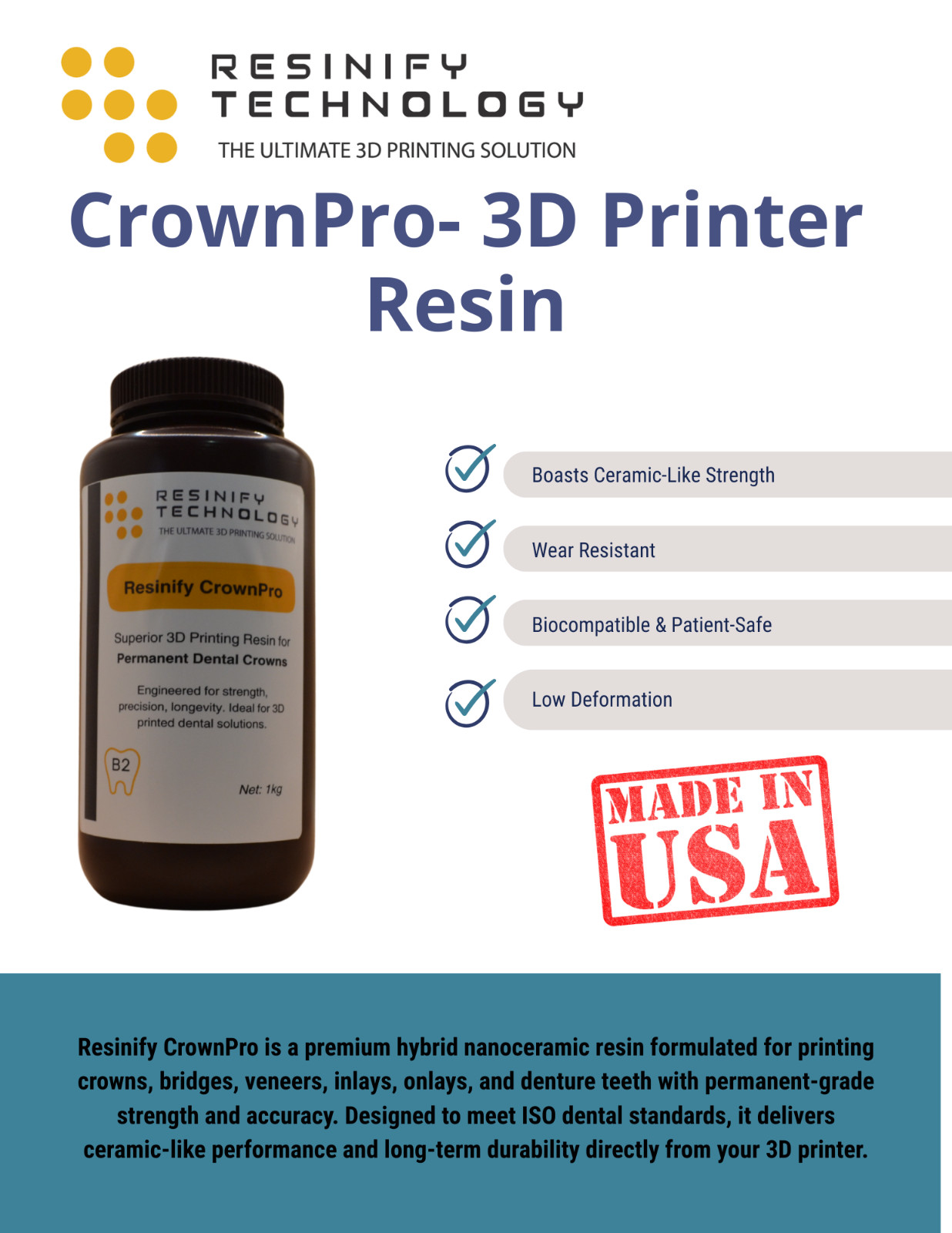 CrownPro Resin – Biocompatible Dental 3D Resin for Crowns & Restorations