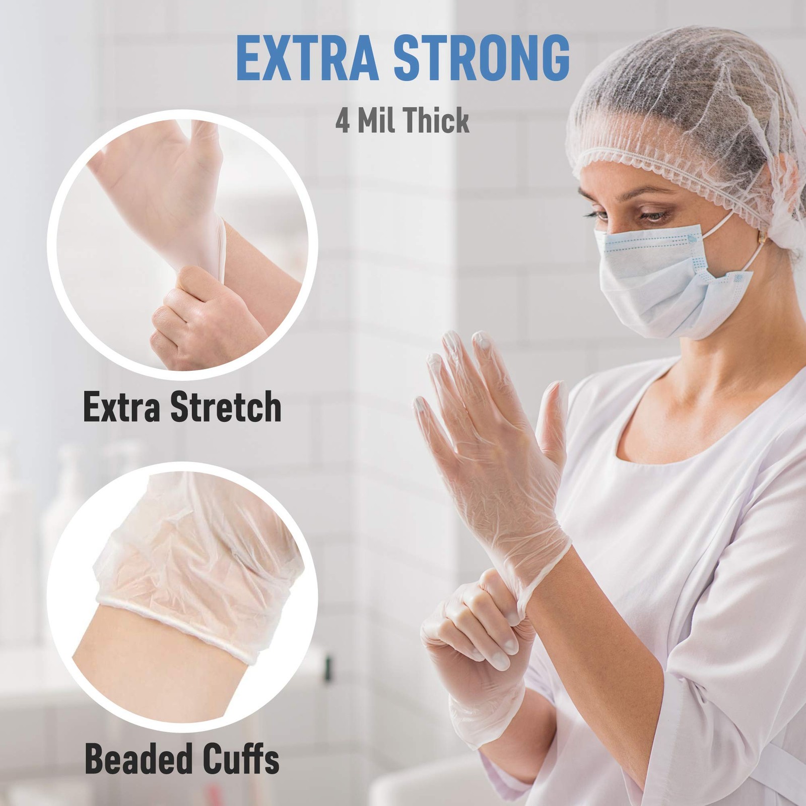 Dre Health Medium Clear Vinyl Medical Exam Gloves – Pack of 100