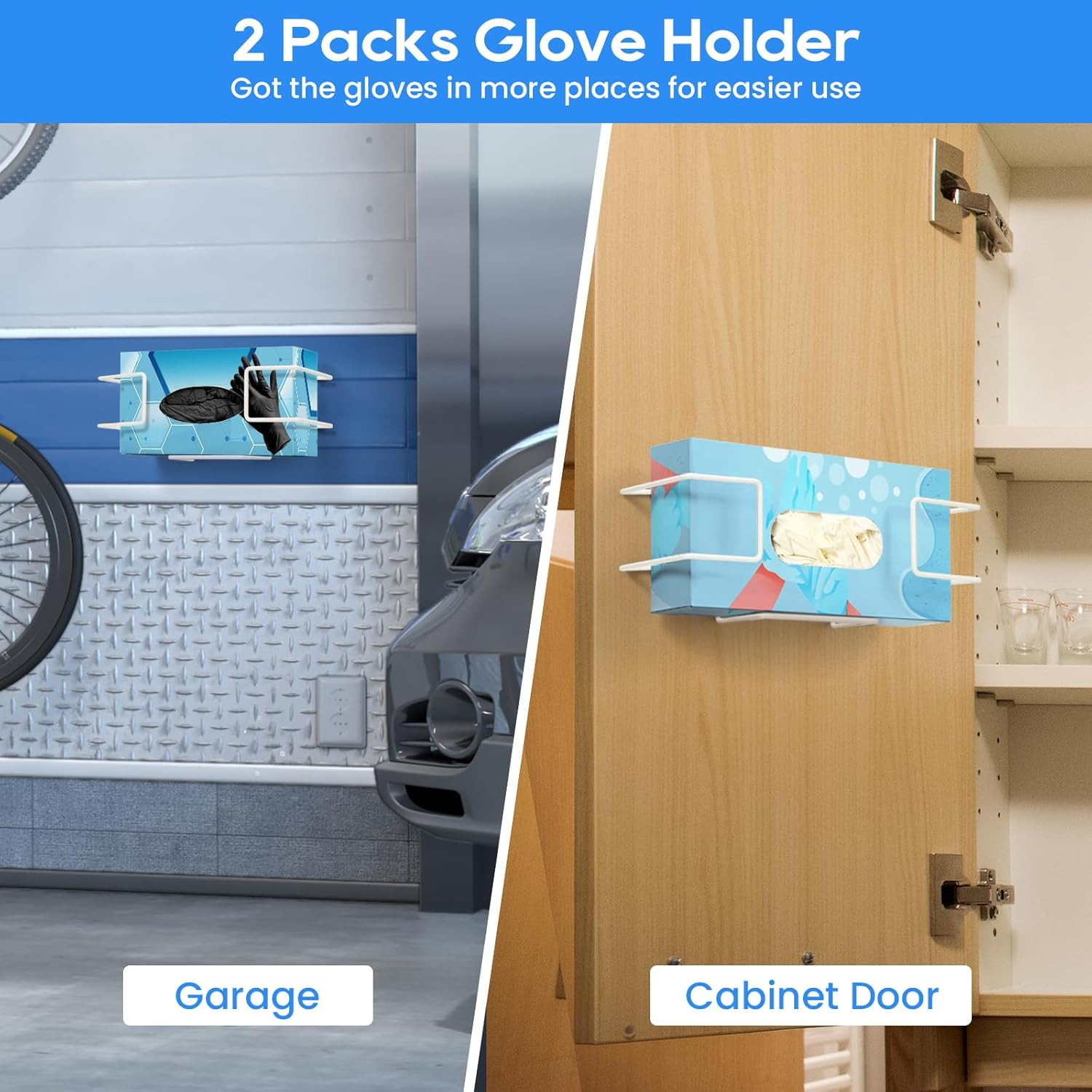 Glove Box Holder Wall Mount Dispenser, 2 Pack Metal Rack for Rubber Latex Dispos