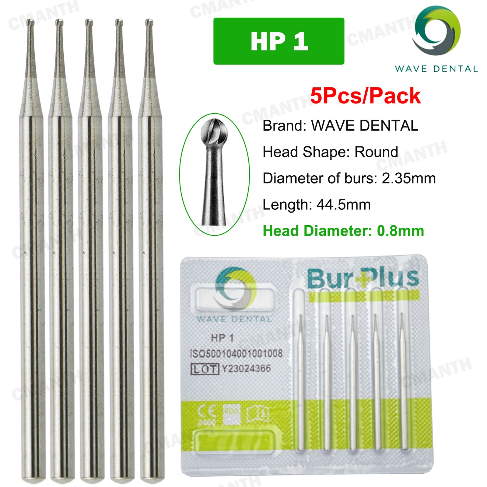 WAVE Dental Carbide Burs HP Round Head Low Speed Bur for Straight Handpiece US