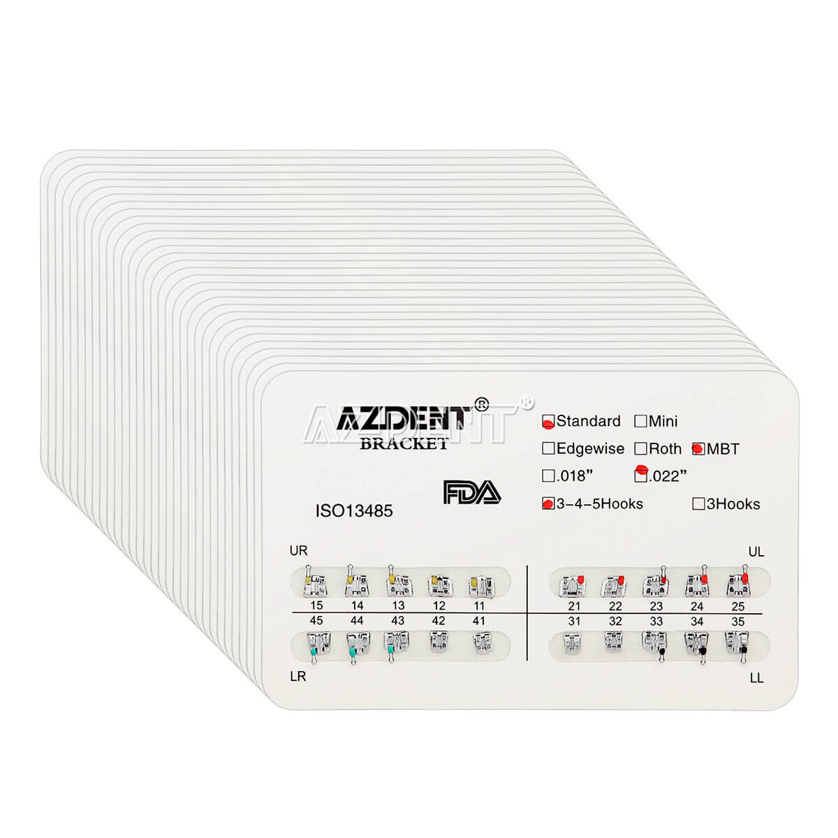 AZDENT Dental Orthodontic Brackets Braces Standard MBT/Roth.022/.018 Hooks 3/345