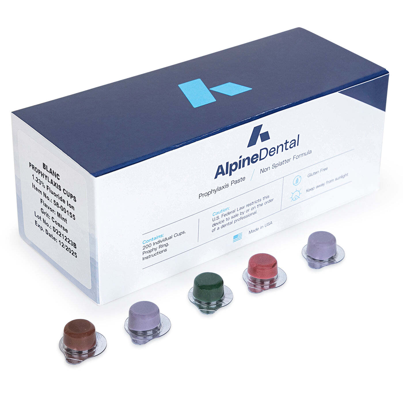 BLANC Prophylaxis Paste – Non Splatter – MEDIUM Grit – 200 Cups Assorted -Alpine