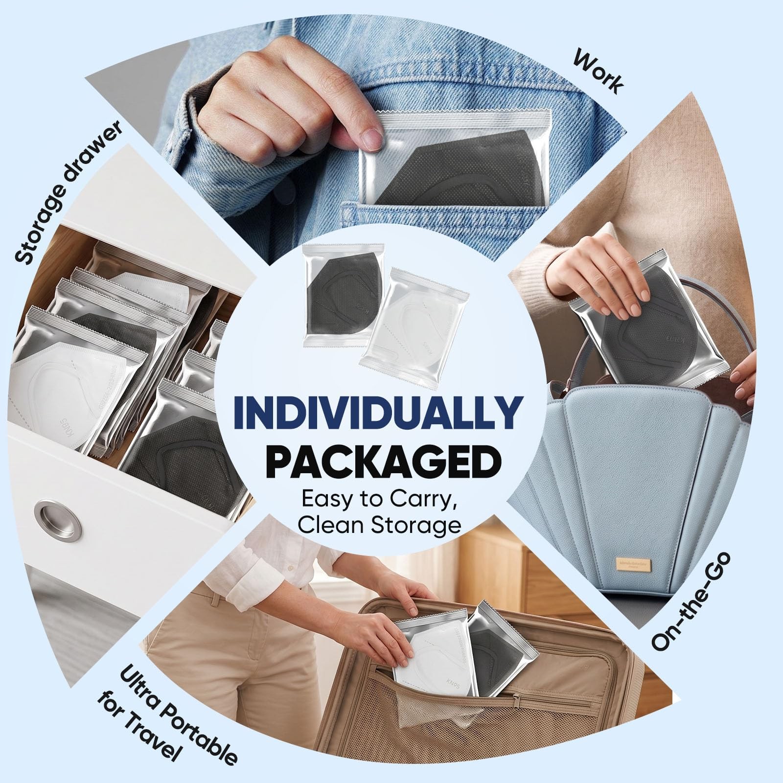 KN95 50 Pack Individually Wrapped 5-Layer Disposable Black