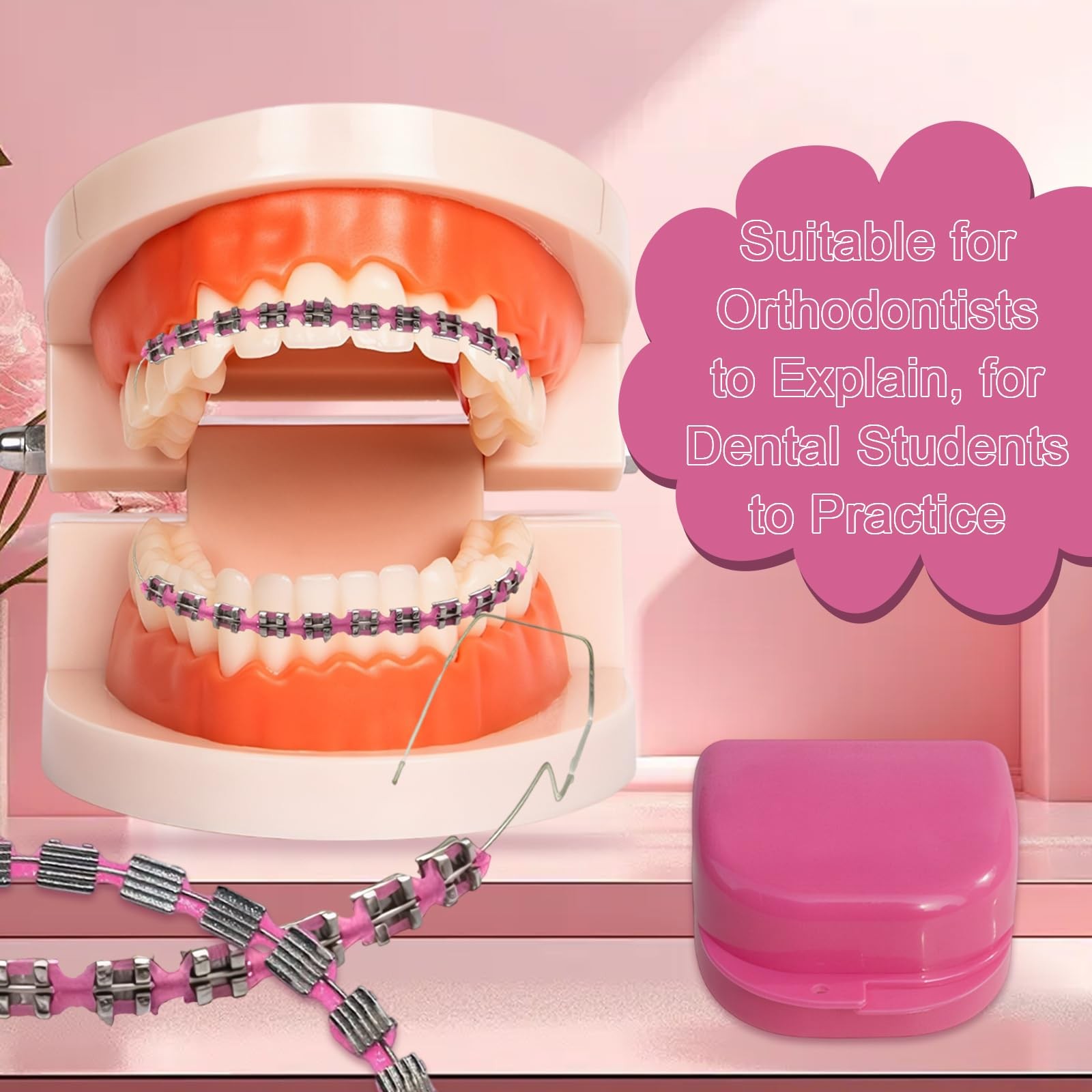 1 Pack Fake Braces, Temporary Tooth Decoration with Metal Wires, Pink