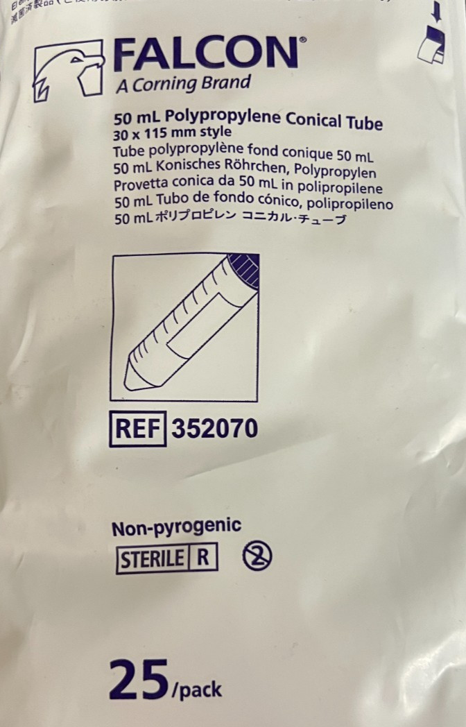Corning Falcon 352070 50mL Conical Centrifuge Tubes 30x115mm Pack of 25