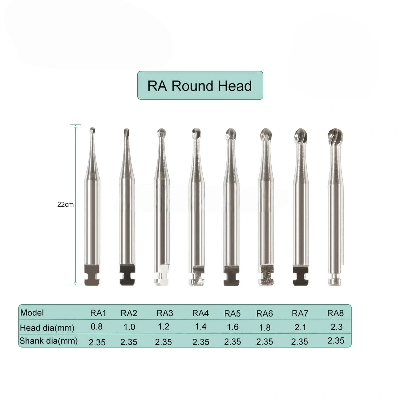 5Pcs/Box Dental Round Carbide Bur for Low Slow Speed Latch Type RA 1# – 8# Burs