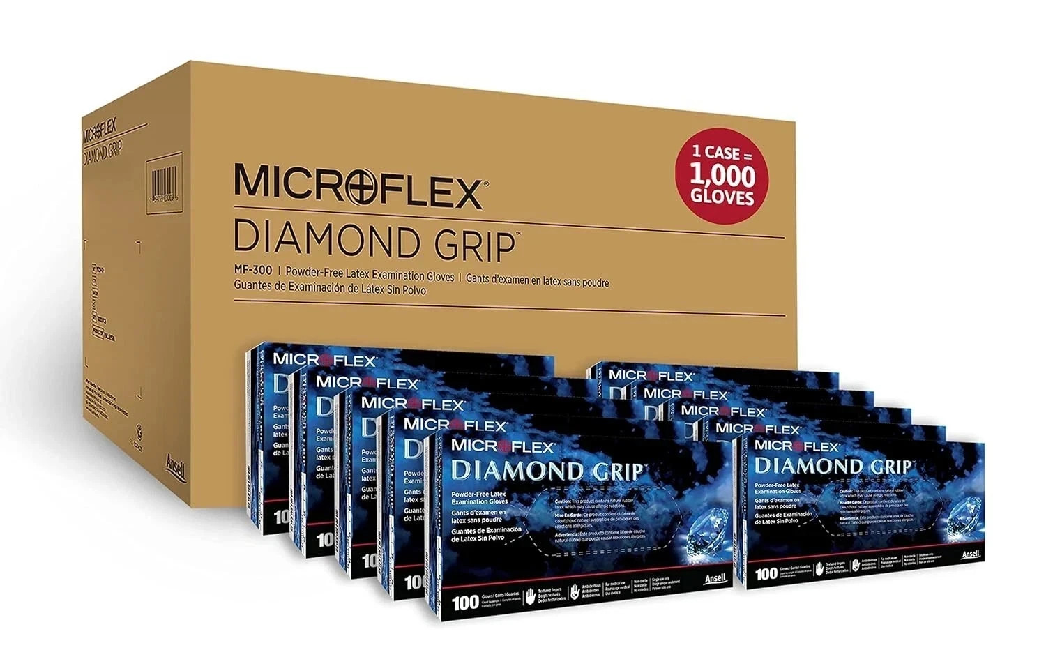 Microflex MF300M-CASE Diamond Grip Med Disposable Latex Gloves – 1,000pk CASE