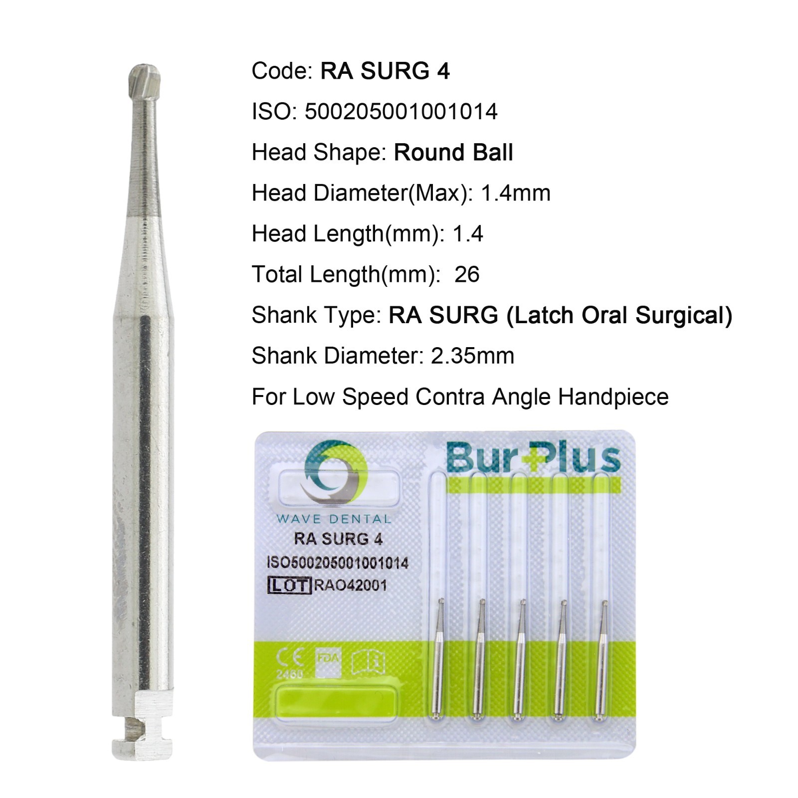 WAVE Dental Latch Round Carbide Burs RA 2 4 6 8 Surgical Bur RA SURG Slow Speed