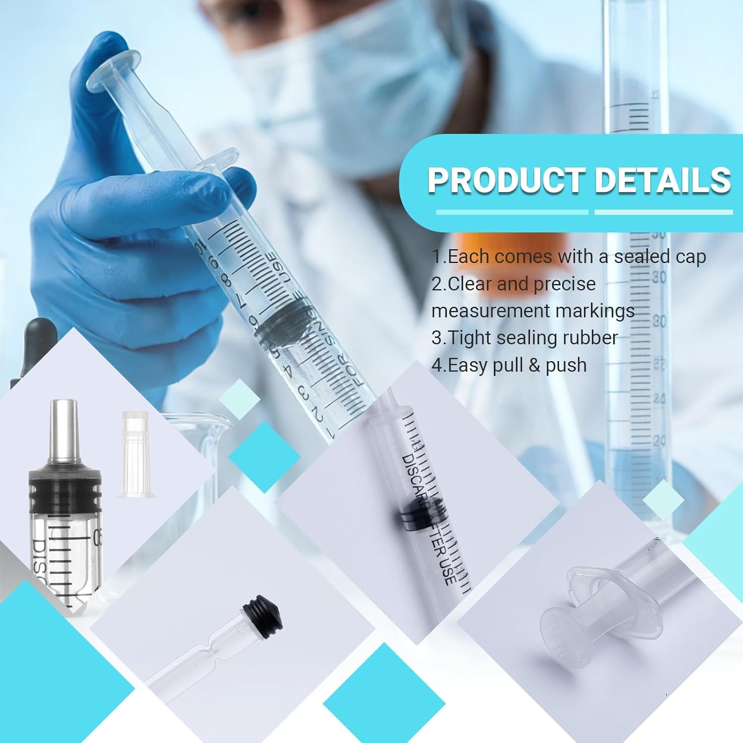 10 Pack 3 ml Syringe with Cap No Needle, Disposable Syringes for Liquid, Feeding