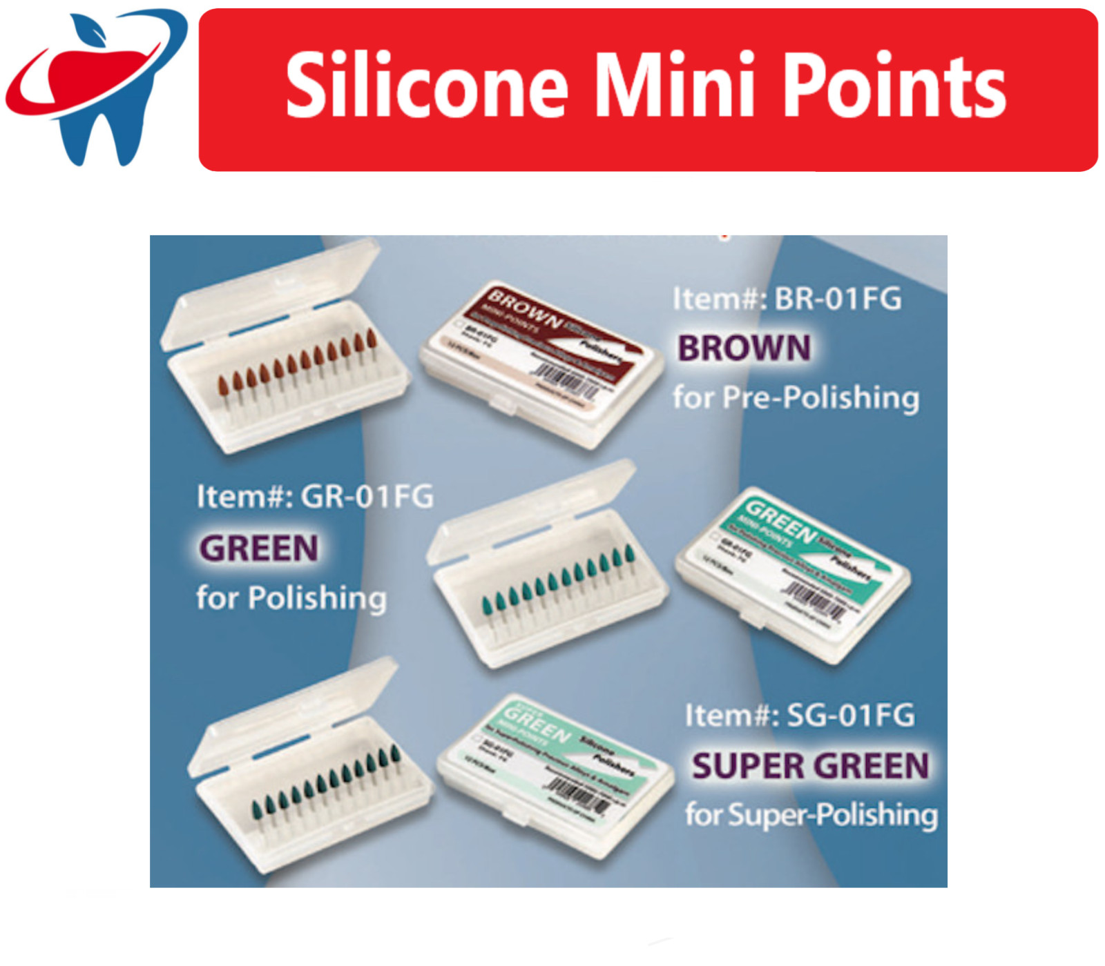 Dental Mini Points, FG, Brownie Mini Point, Pre-Polishing, Polishing, 12/pk