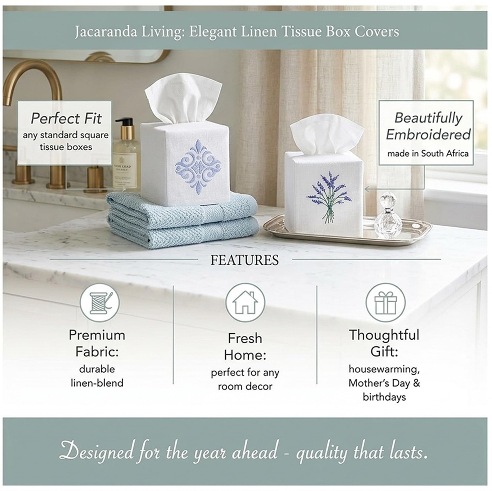 Jacaranda Living Square Tissue Cover Linen/Cotton Fabric Tissue Holder