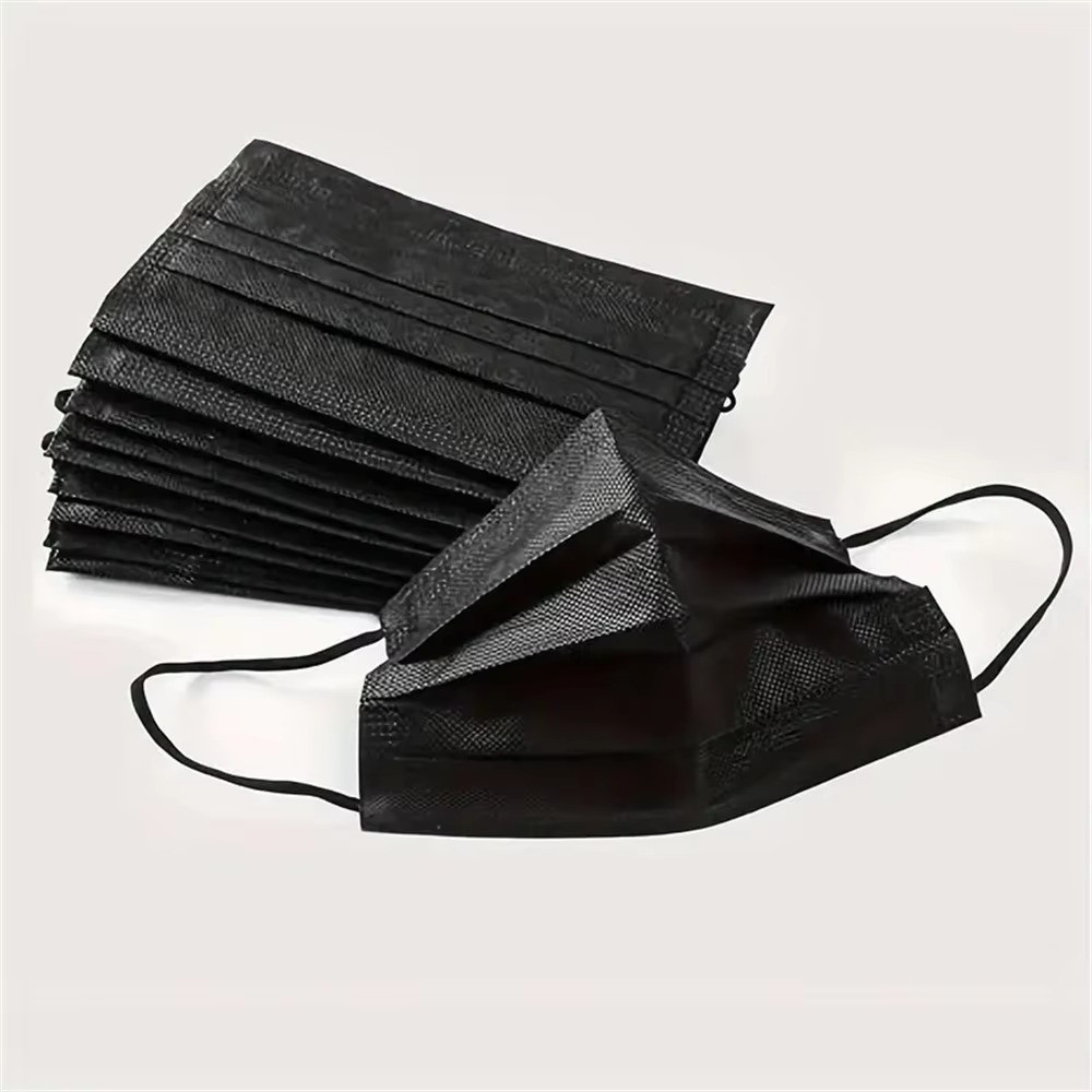 [Black] 100 Pcs Disposable Face Masks 3-Ply Non Medical Surgical Earloop Cover