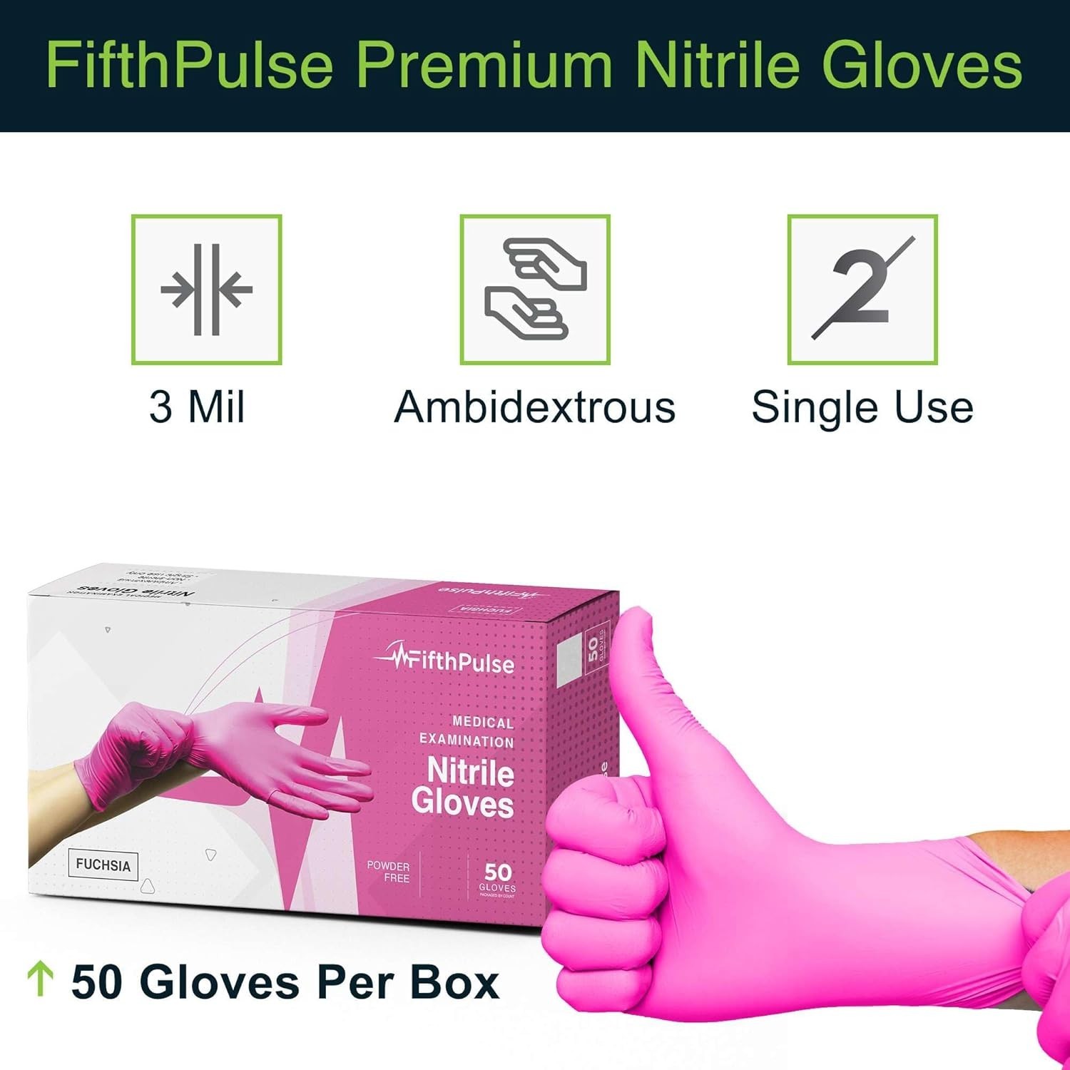 Hot Pink 3 Mil Nitrile Exam Gloves – Unisex, Latex-Free, Pack of 50 for Safety