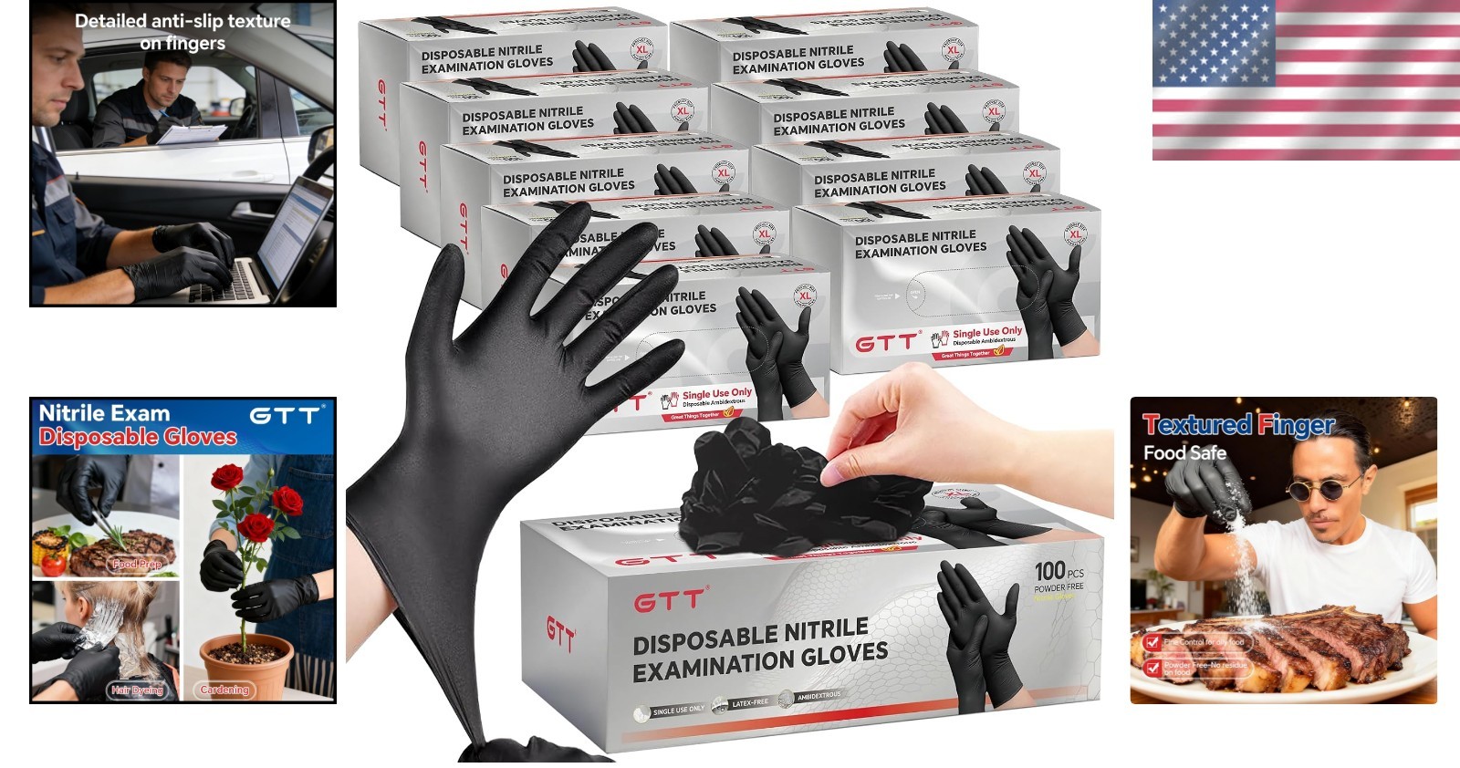 Disposable Black Nitrile Gloves 6 Mil – 1000 pcs for Food Prep & First Aid