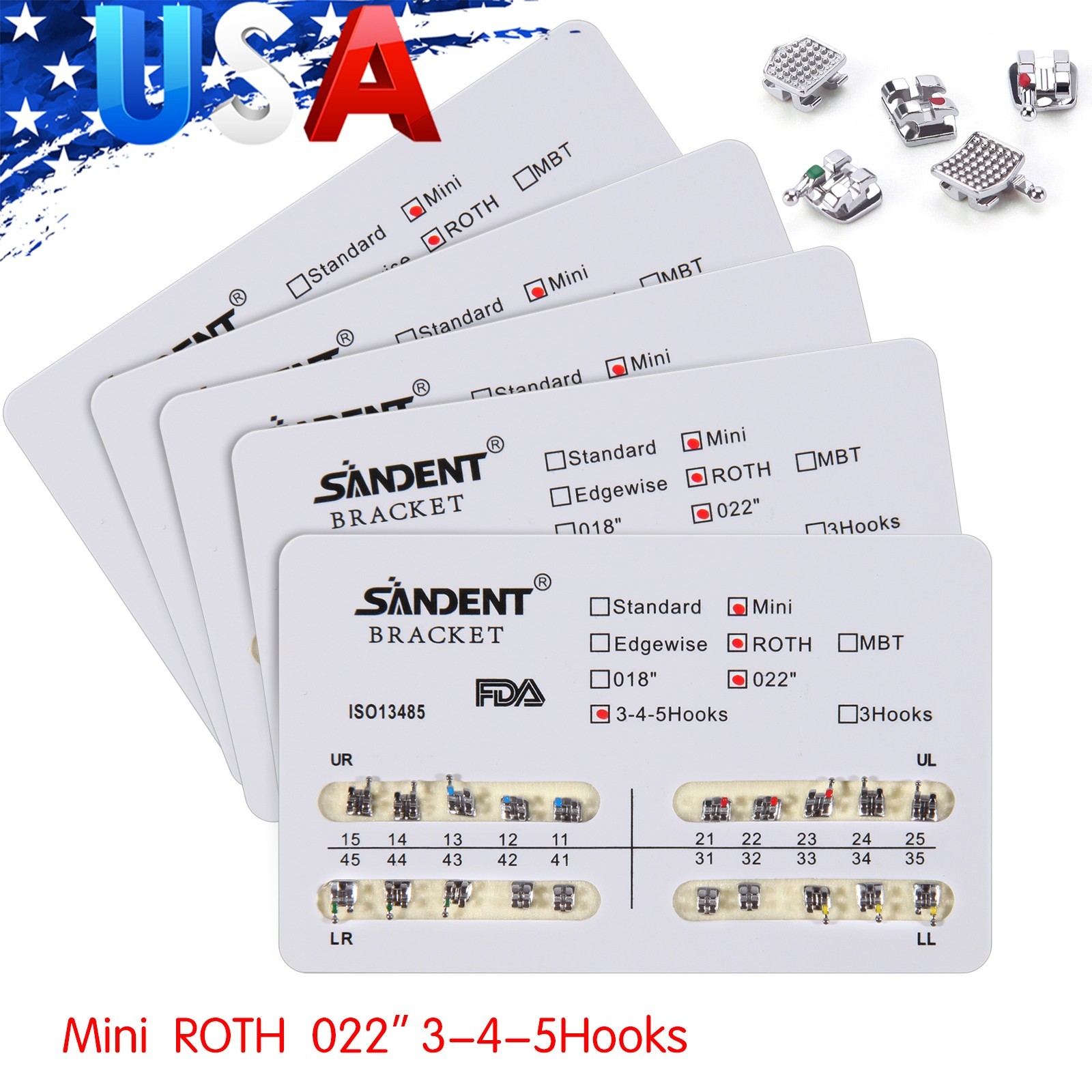 10 Packs Brackets dentales de ortodoncia Mini Roth 022 Ganchos 345