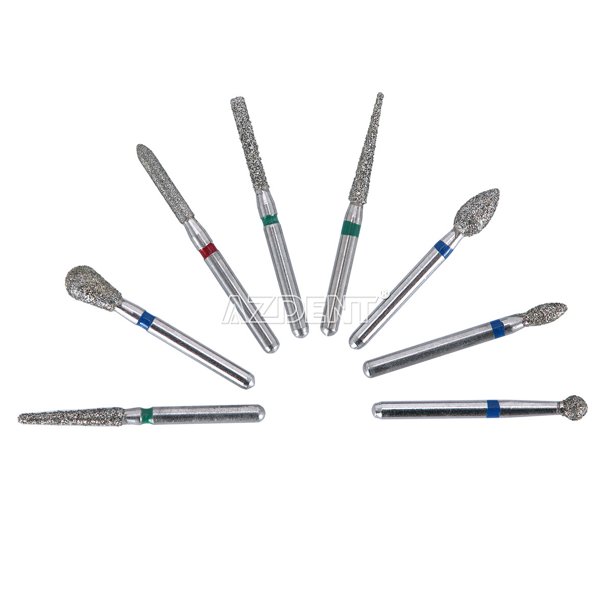 100Pcs AZDENT Dental Diamond Burs High Speed Handpiece Friction Grip 20 Types