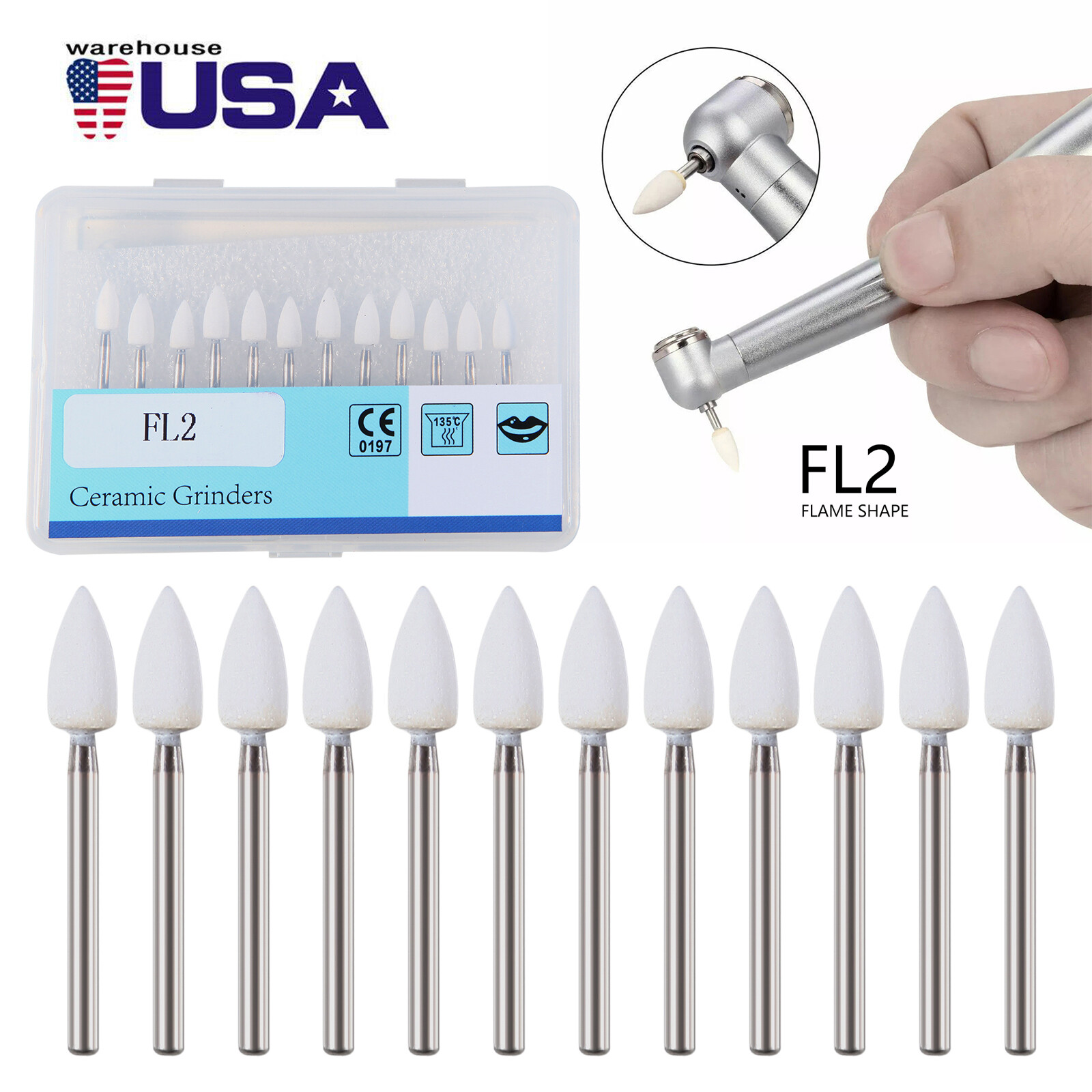 12pc/Pack Dental White Polishing Stones Flame shape FG bur Arkansas Stone Points