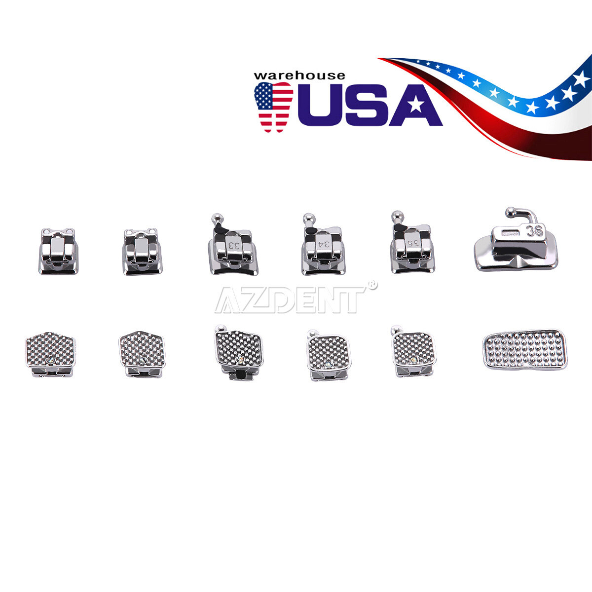 AZDENT Dental Orthodontic Brackets+Buccal Tubes Self Ligating MBT 0.022 345 Hook