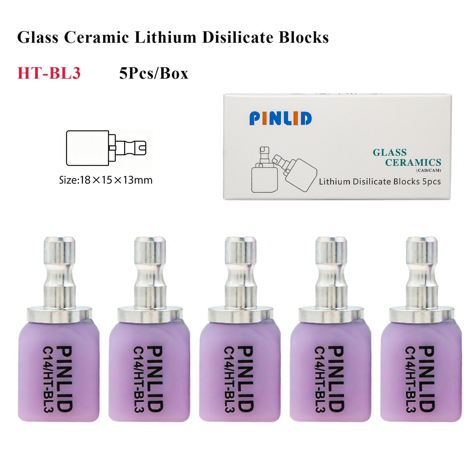 US 5PCS C14 HT Dental Emax Glass Ceramic Blocks Lithium Disilicate CAD/CAM CEREC