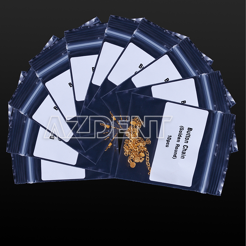 Dental Ortho Traction Chain Round Buttons with Chain Gold Plated 10 Pcs AZDENT