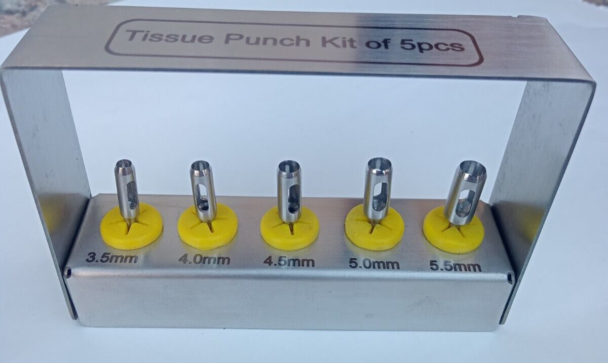 5 Pcs Dental Implant Tissue Punch Kit set Surgical Surgery With Box Holder