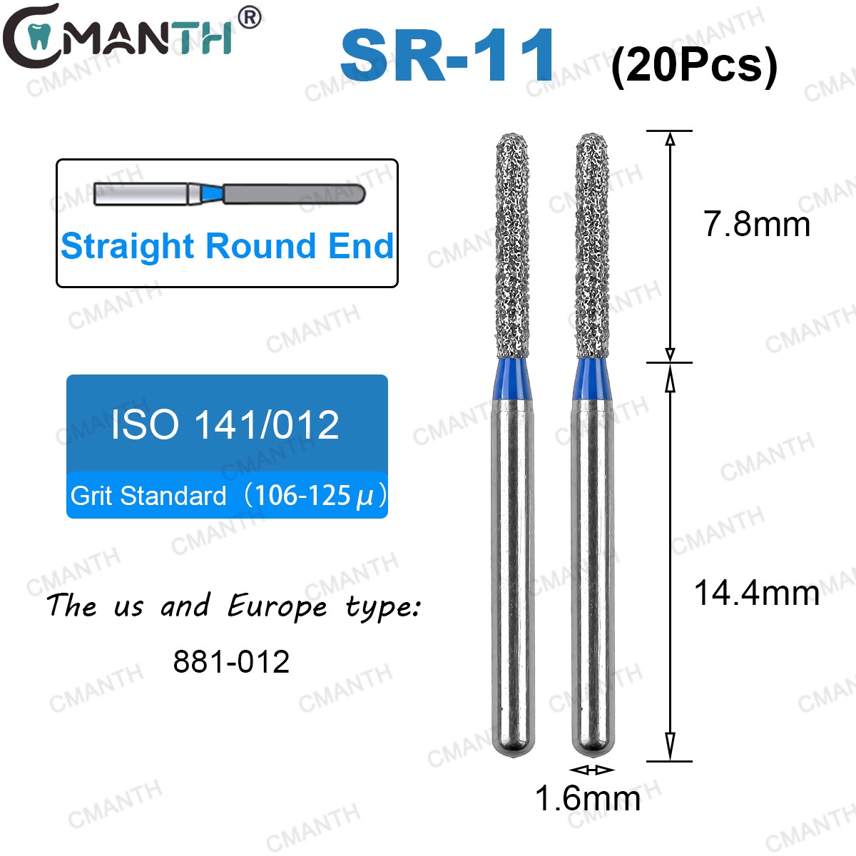 20PCS Dental Diamond Burs FG High Speed Bur Round End Coarse Fine Grit 880 881