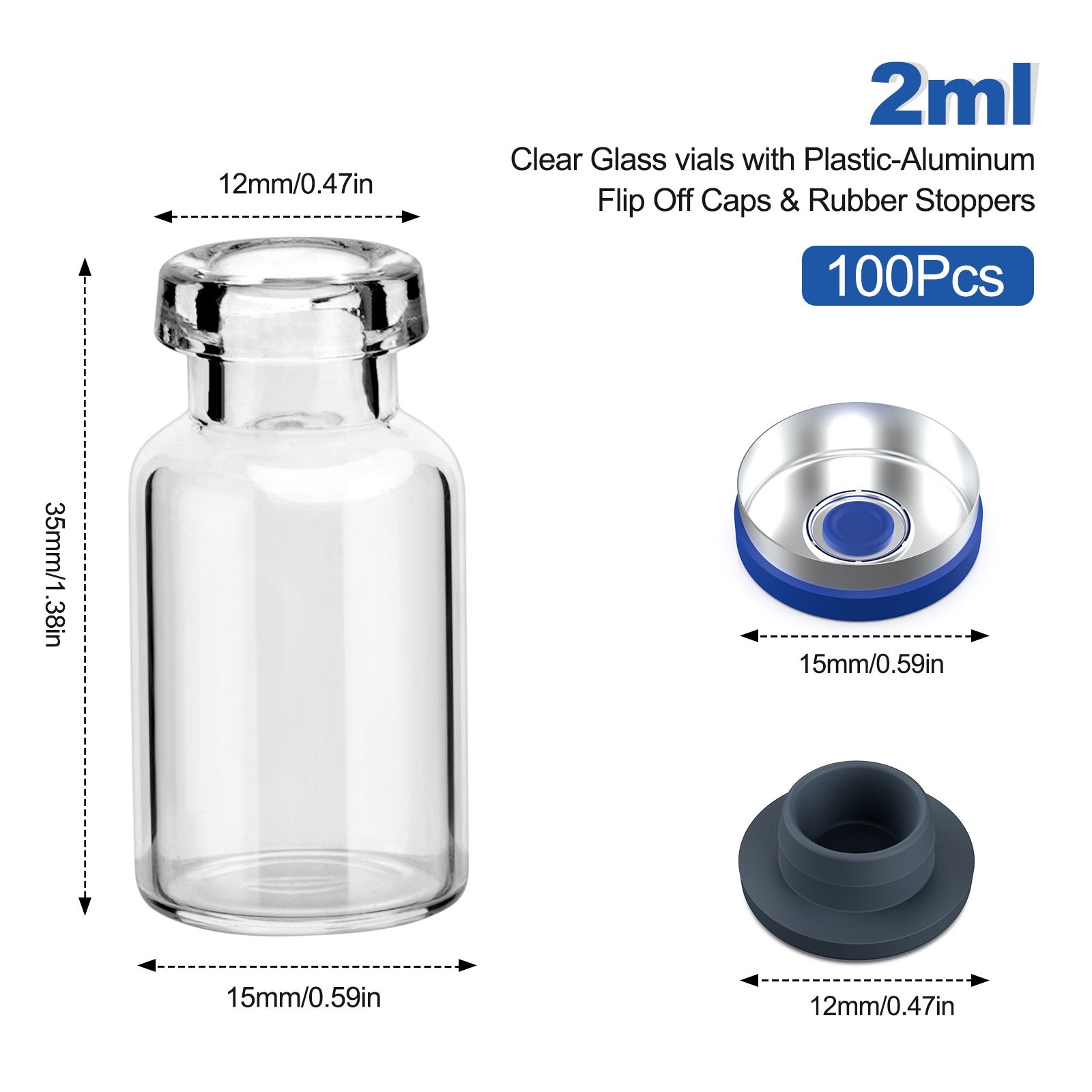 1000PCS 2/3/5/10/20ml Glass Vials Headspace Sample Vials w/ Crimp Top (Optional)