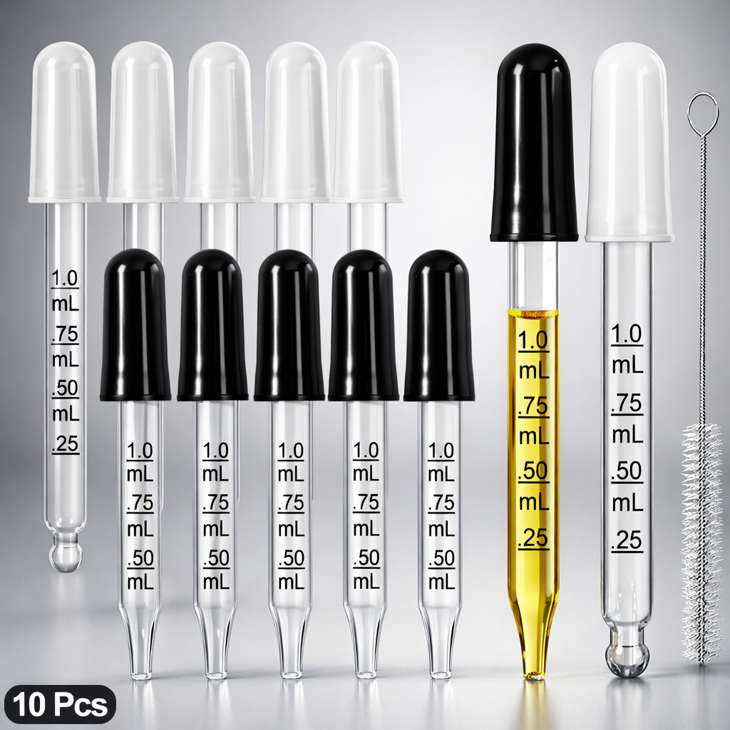 10Pcs Eye Dropper 1ml Glass Pipette for Oils Medicine Crafts Essential Food(1ml)