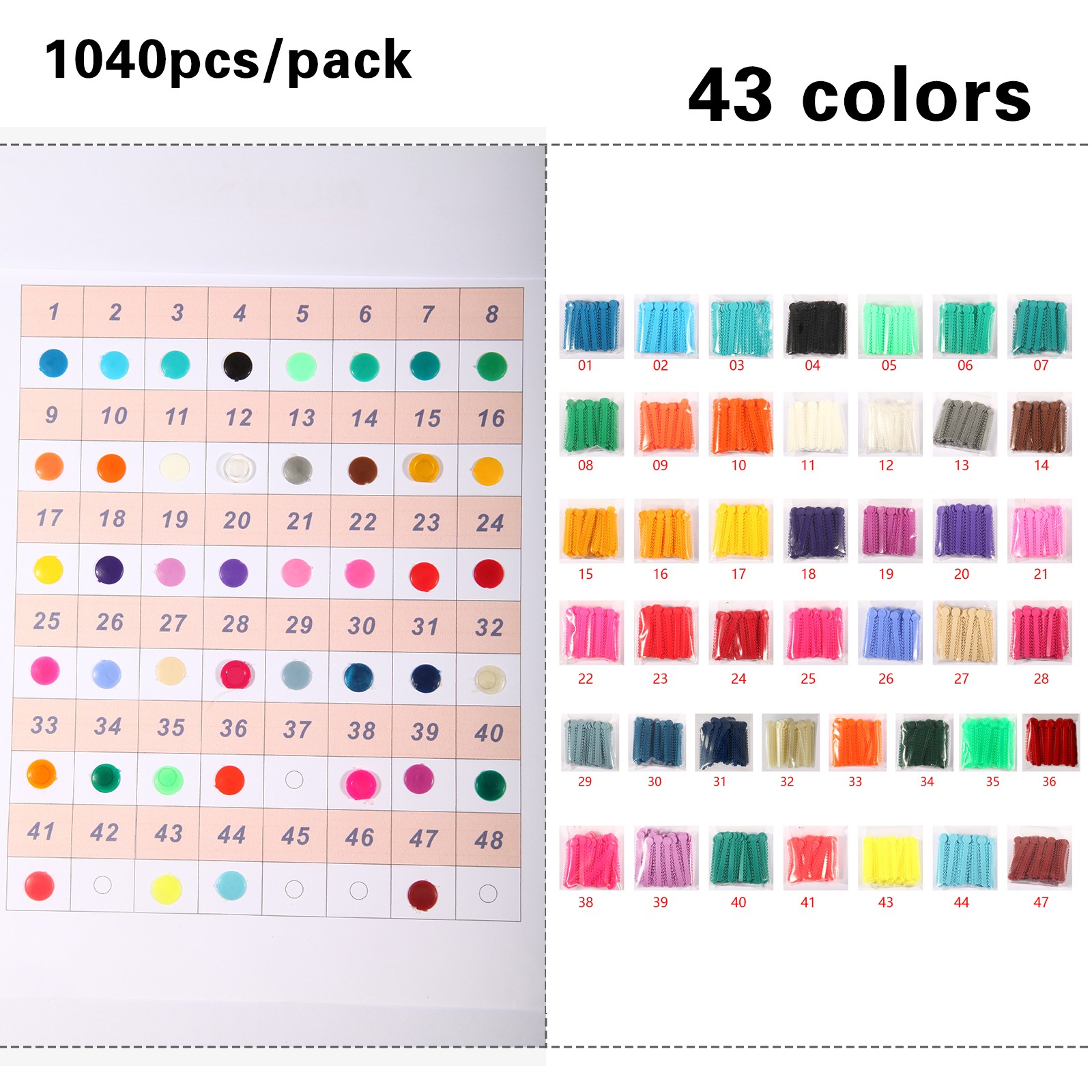 1 Bag Dental Orthodontic Ligature Ties Elastic Rubber Bands 45 Colors 1040 Pcs