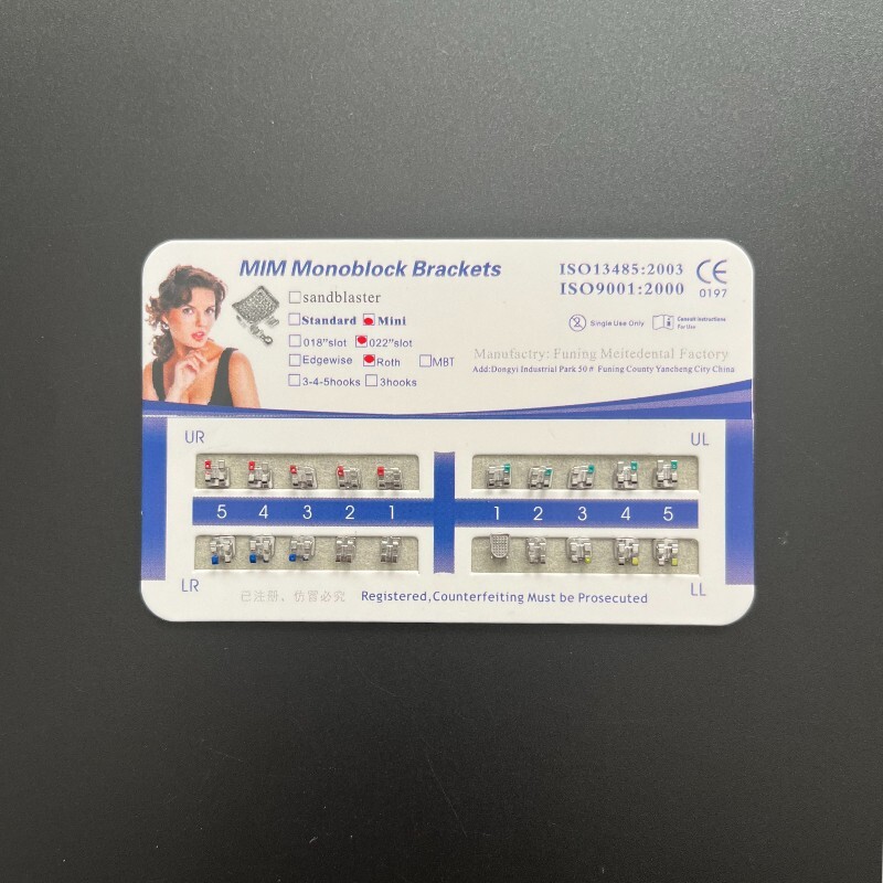 Dental Orthodontic Metal Bracket MIM Monoblock Mini Roth 022 no Hooks Mesh Base