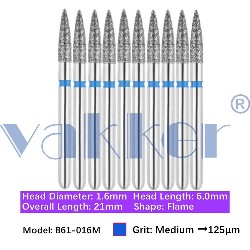 10pc Dental Super Fine/Fine/Medium Grit Diamond Burs for Handpiece Friction Grip