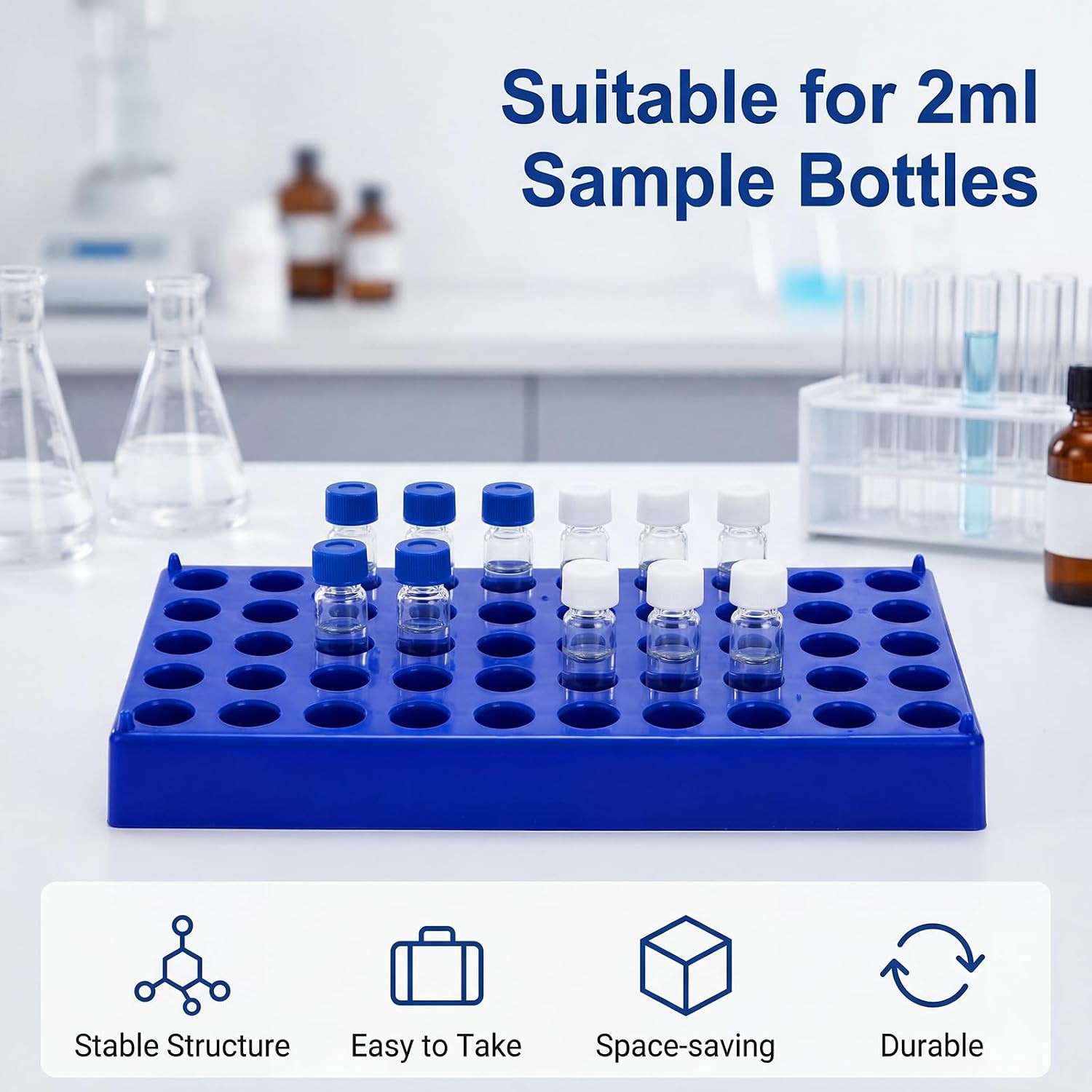 6 Pack 50 Hole Vial Rack 13mm Tube Holder for 2mL HPLC Sample Bottles Blue