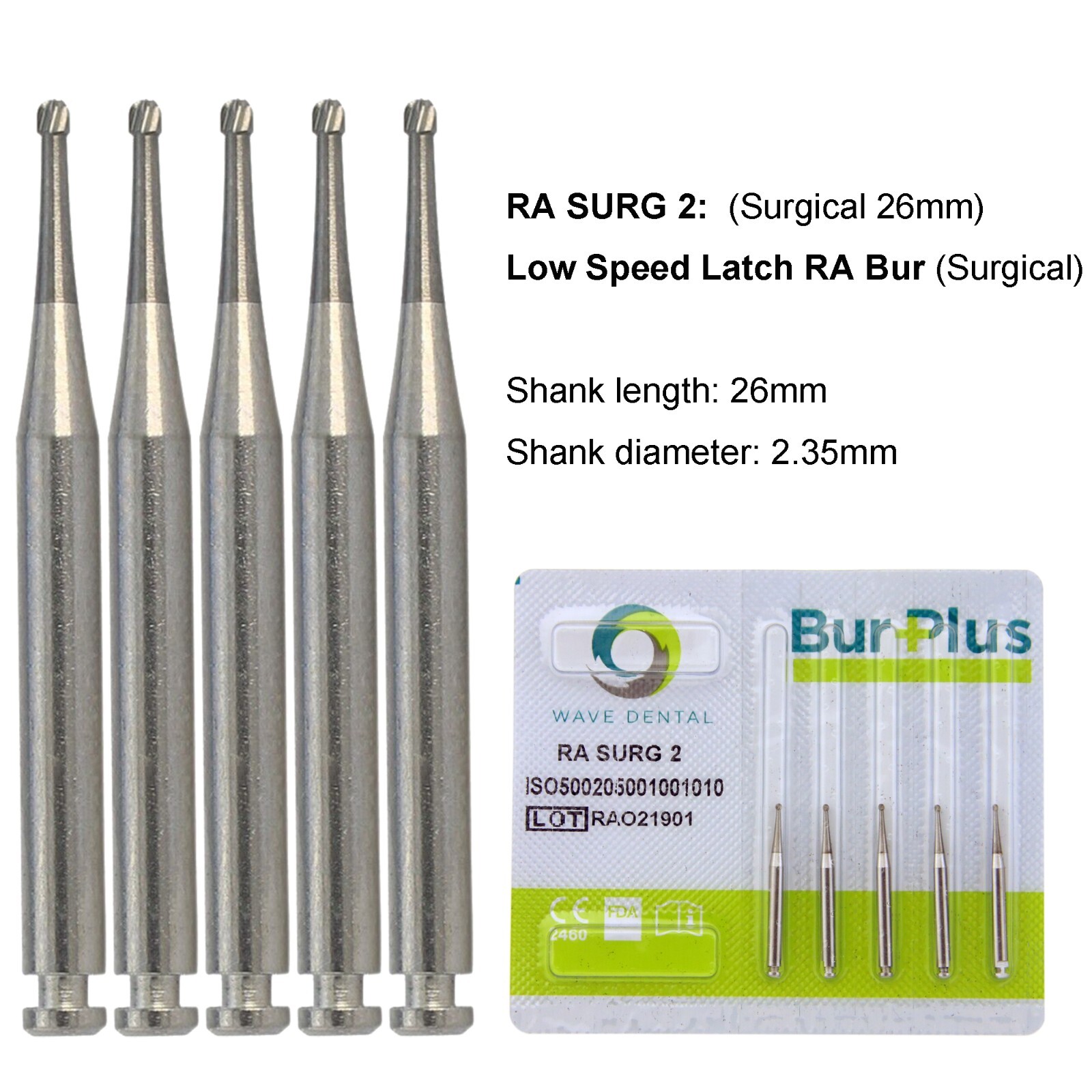 WAVE Dental Round Carbide Burs Latch Surgical Burs 2 4 6 Slow Speed RA 22mm 26mm