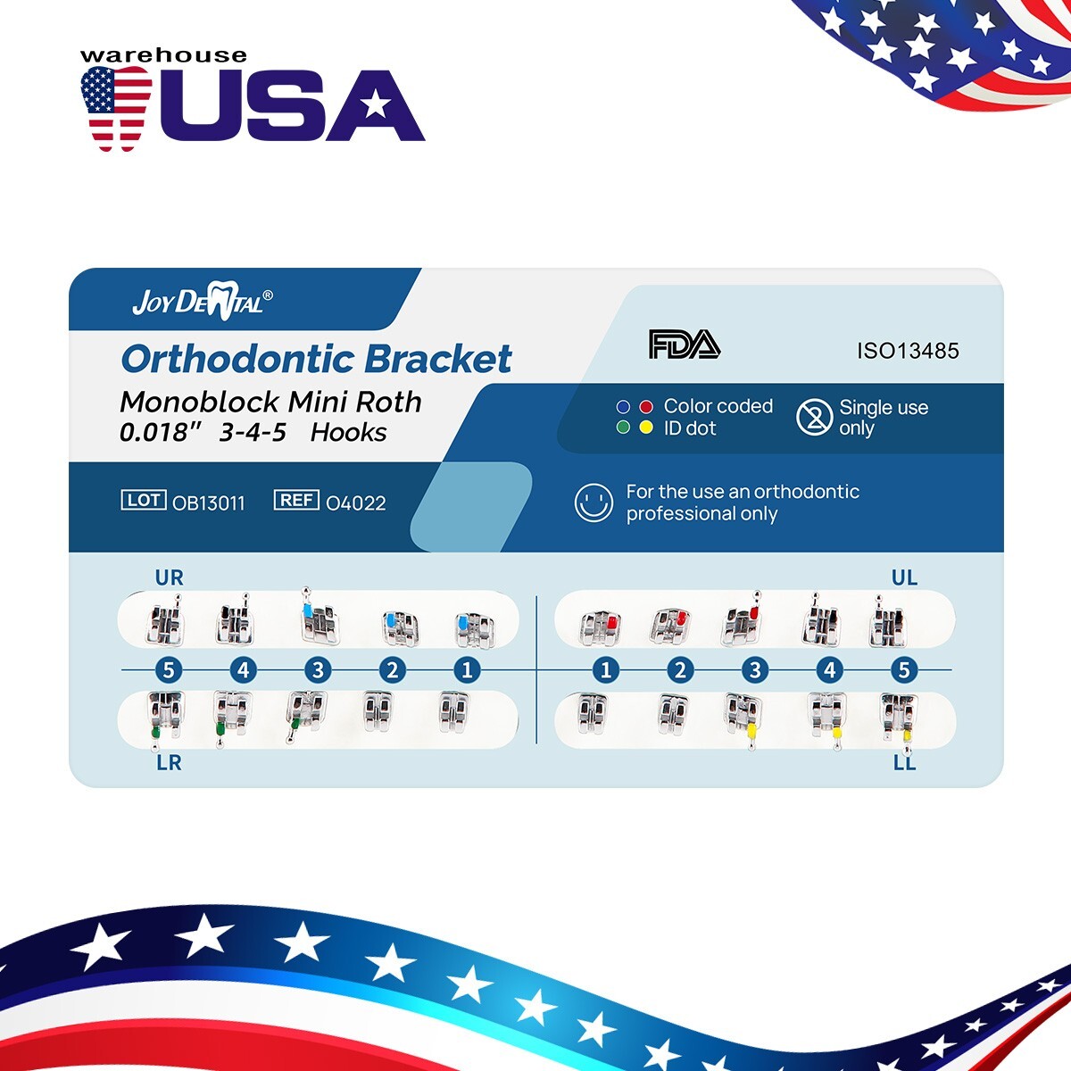 Dental Orthodontic Monoblock Braces Brackets Mini Roth/MBT 018/022 Hooks 3/345
