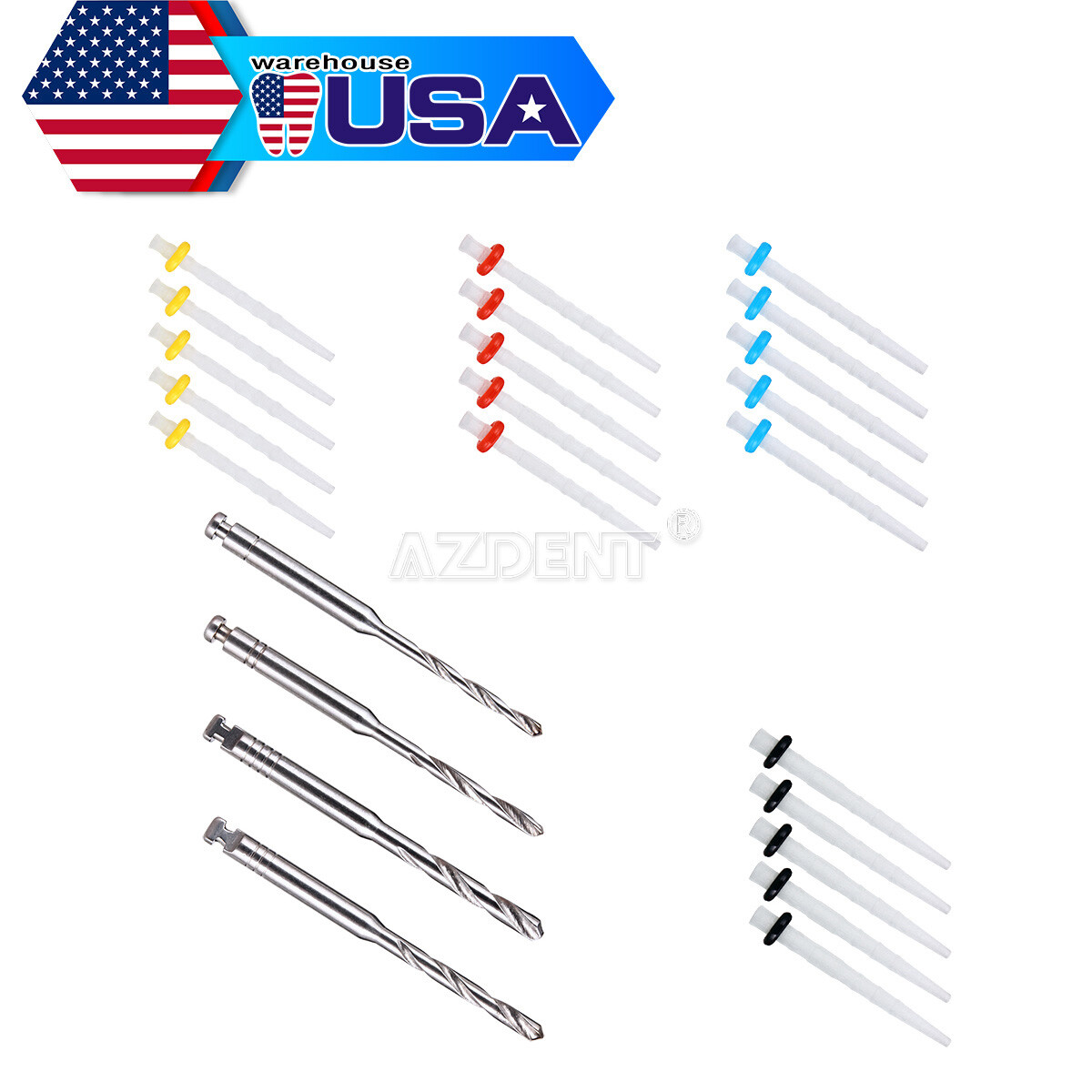 5 Packs Dental Fiber Posts Glass Quartz Resin Screw Thread Restorative 4Drills