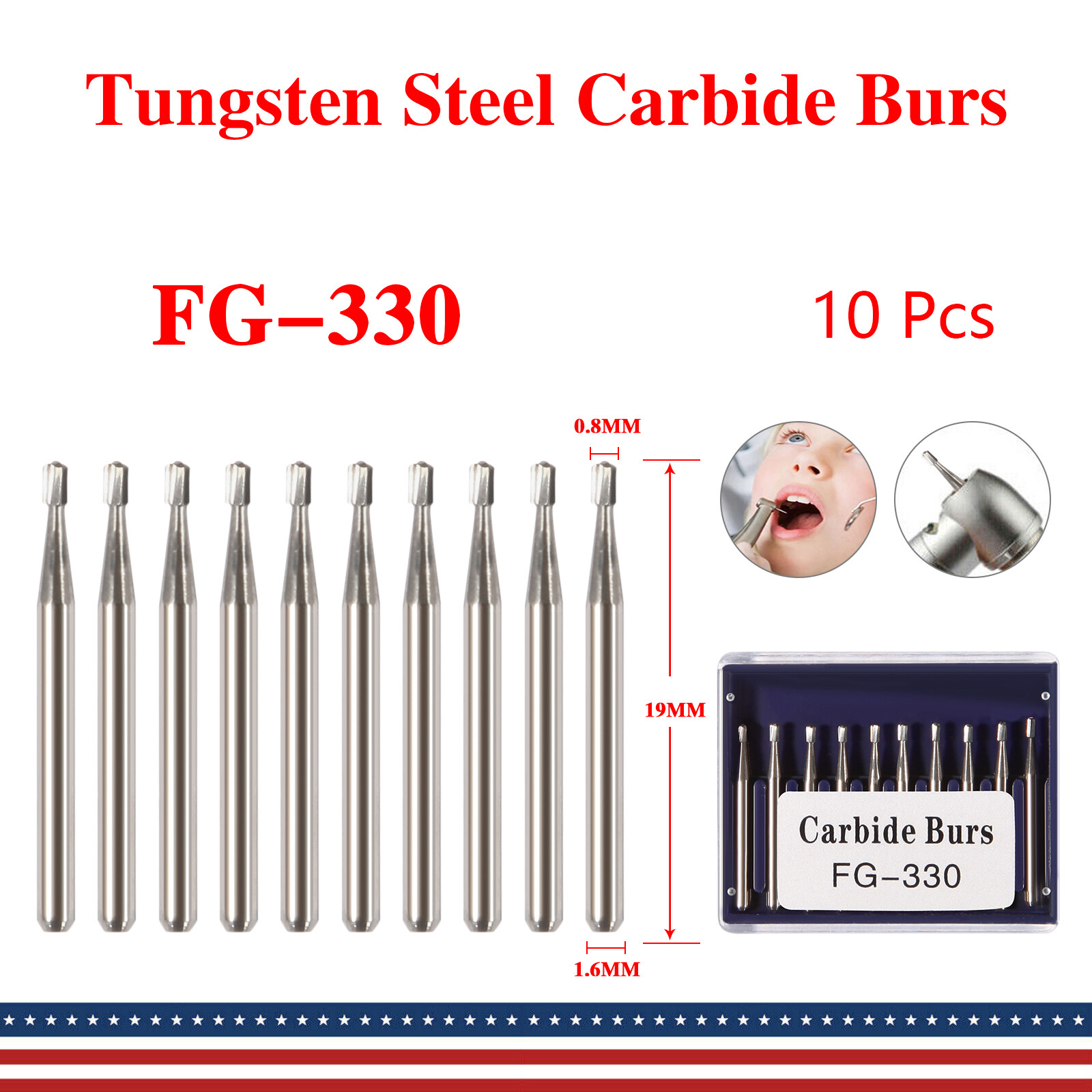 Dental Carbide Burs Tungsten Steel Bur FG # 330 Pear for High Speed Handpiece UK