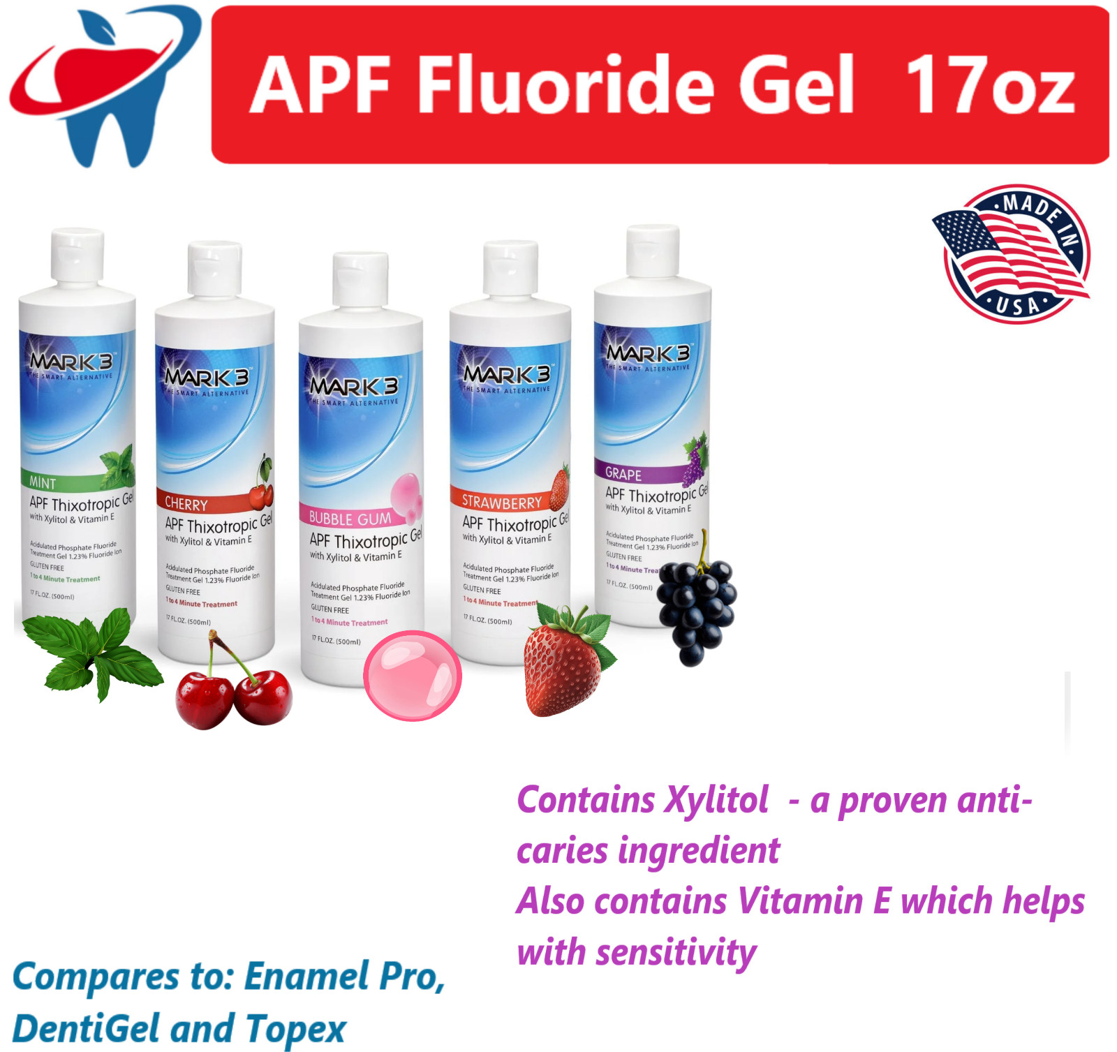 Dental Fluoride Gel Dental APF Thixotrophic Fluoride 1.23% 17 oz., 1-5 Pack USA