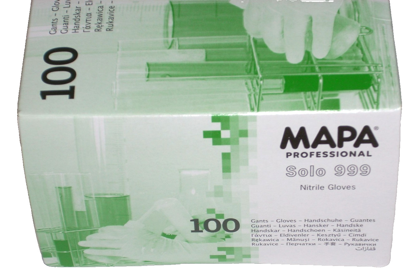Mapa Solo 999 Chemical Resistant Nitrile Gloves 4 mil Chlorinated Medium 100pk