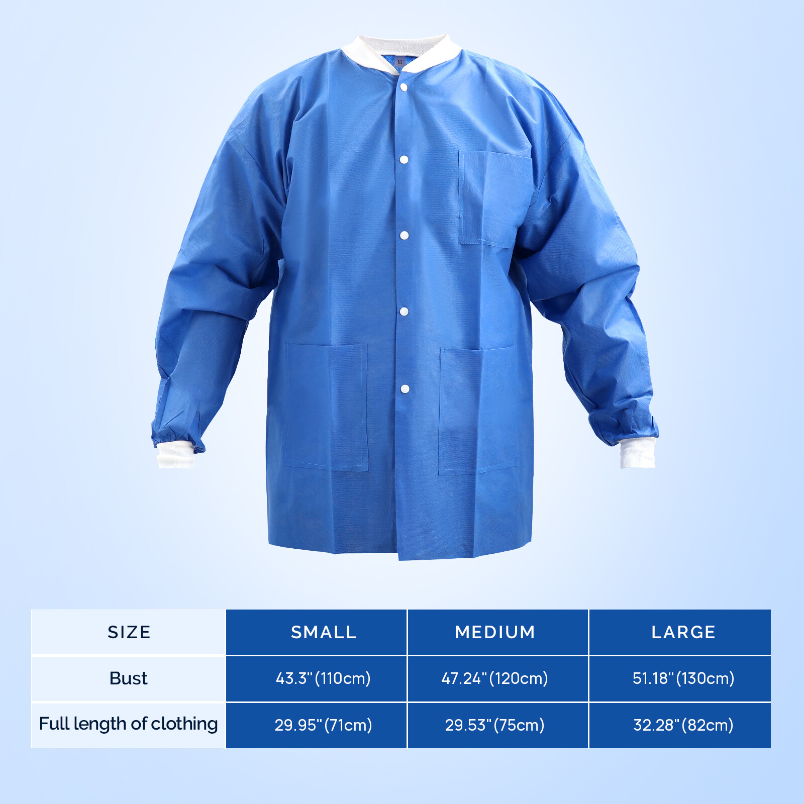 JMU Disposable SMS Lab Jackets Hip Length Medical Jacket W/3 Pockets 40g SMS