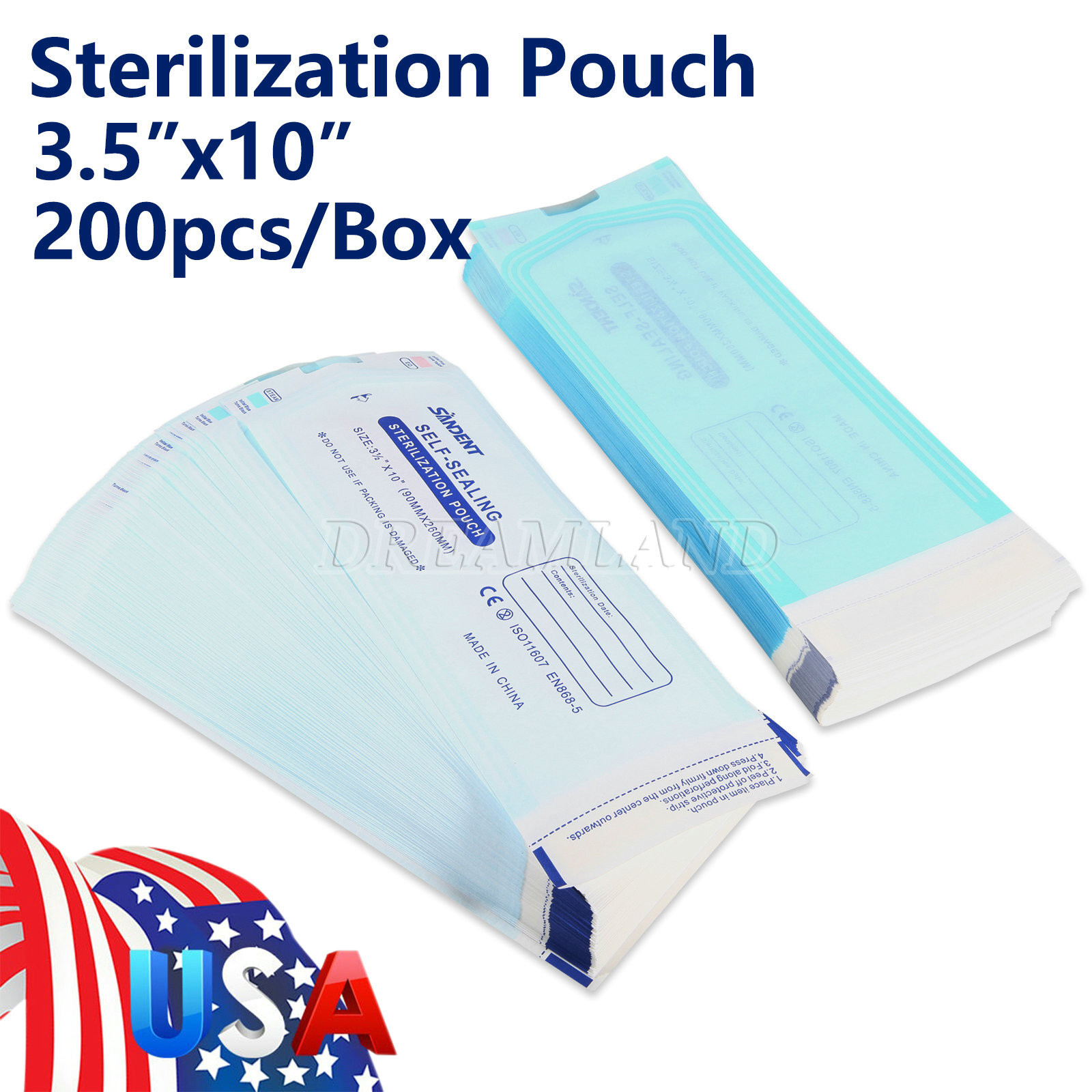 3.5″ x 10″ Self-Sealing Sterilization Pouches for Autoclave (1 Box of 200)