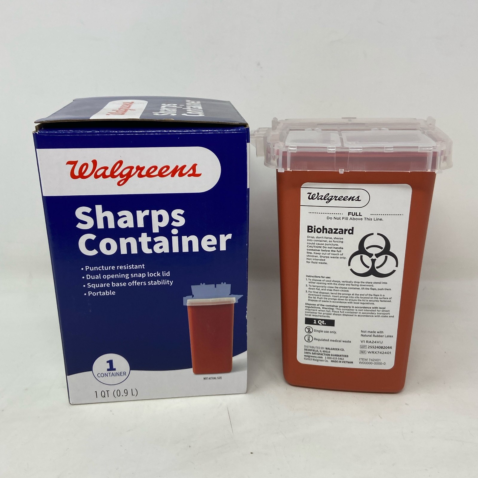 Walgreens Sharps Container Red 1 Qt Biohazard Needle Disposal