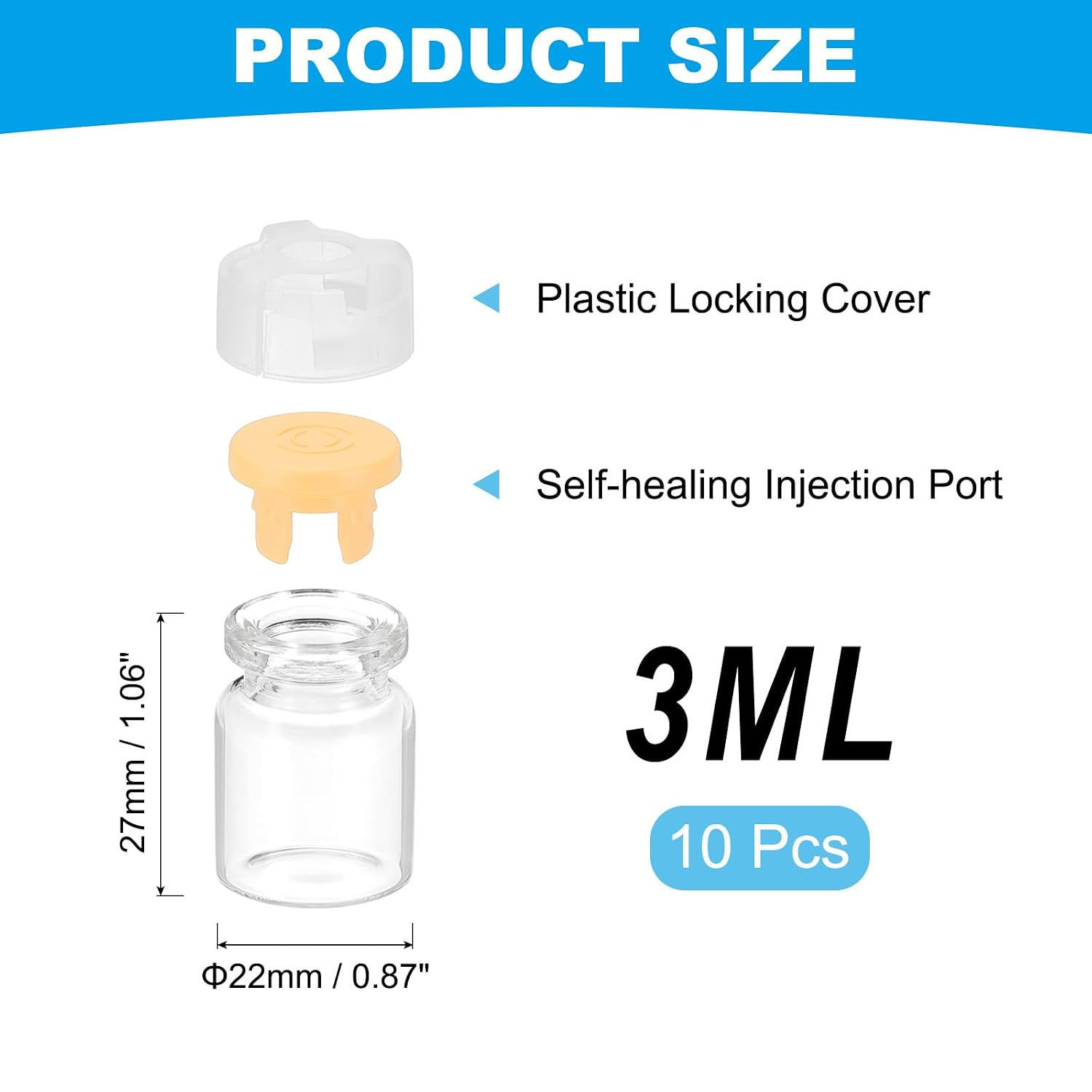 3Ml Clear Glass Sample Vials, 10Pcs Small Liquid Bottles with Locking Cap and Se