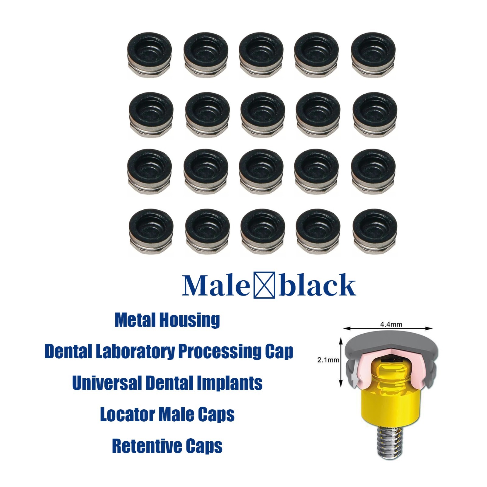 US 20Pcs Dental Overdenture Locator Implant Abutment Retention Cap Inserts Set