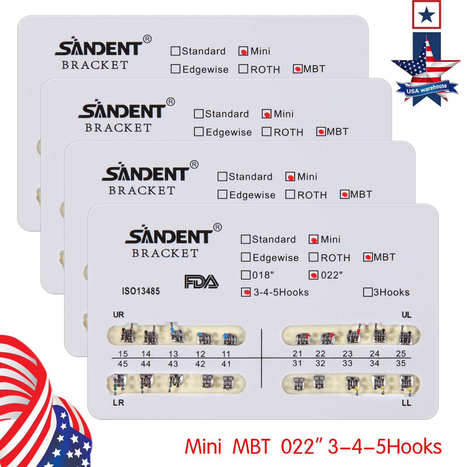 10X Dental Orthodontic Metal Brackets Braces Mini MBT Slot.022 345 Hooks ARCH